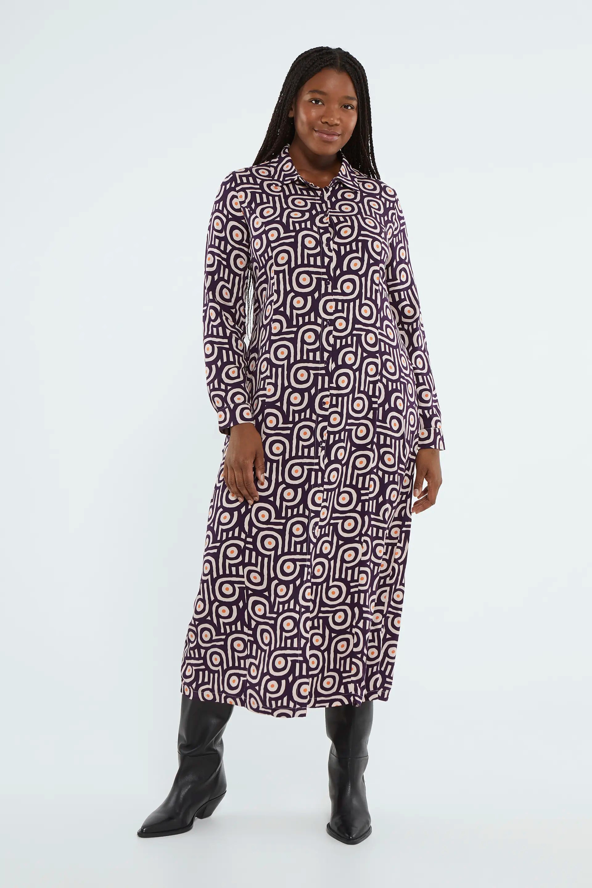 Brown and White Geometric Print Shirt Dress by Compania Fantastica – Modern  Millie