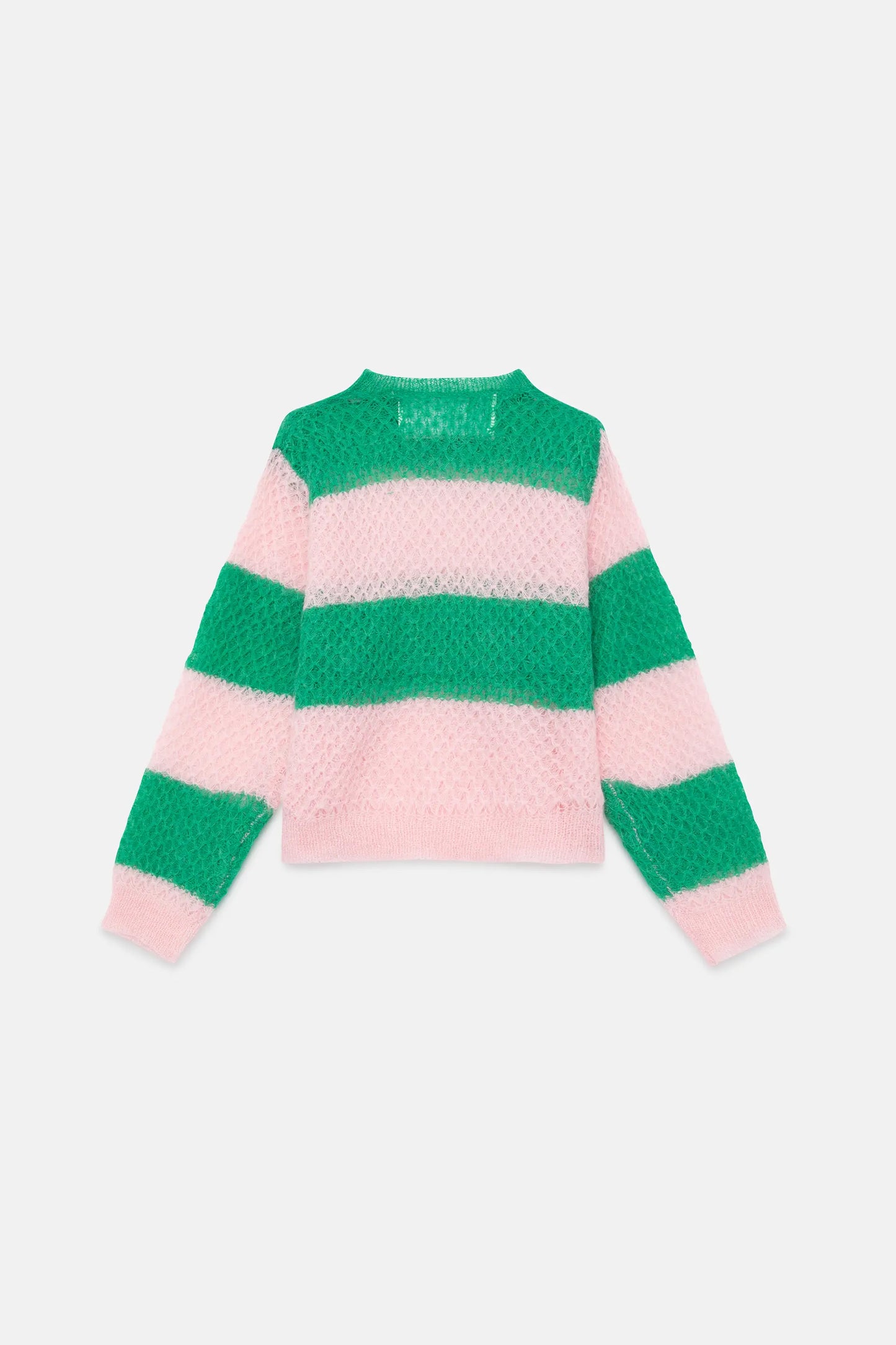 Maglione da bambina lavorato a trecce a righe rosa