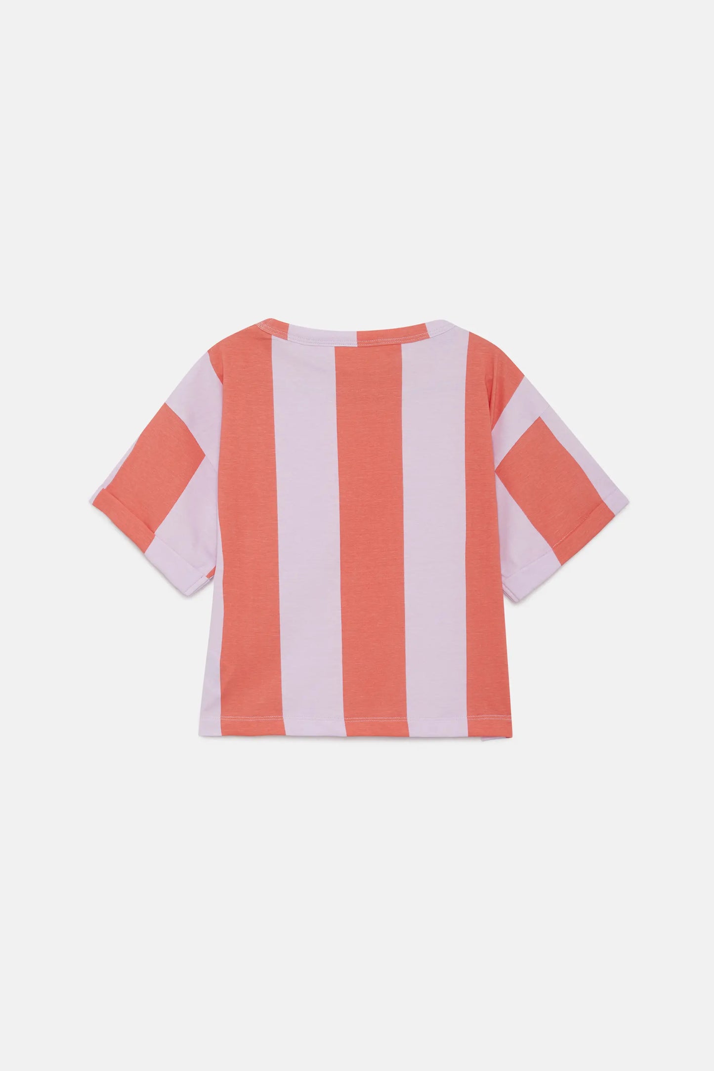 Camiseta unisex de rayas coral y lila