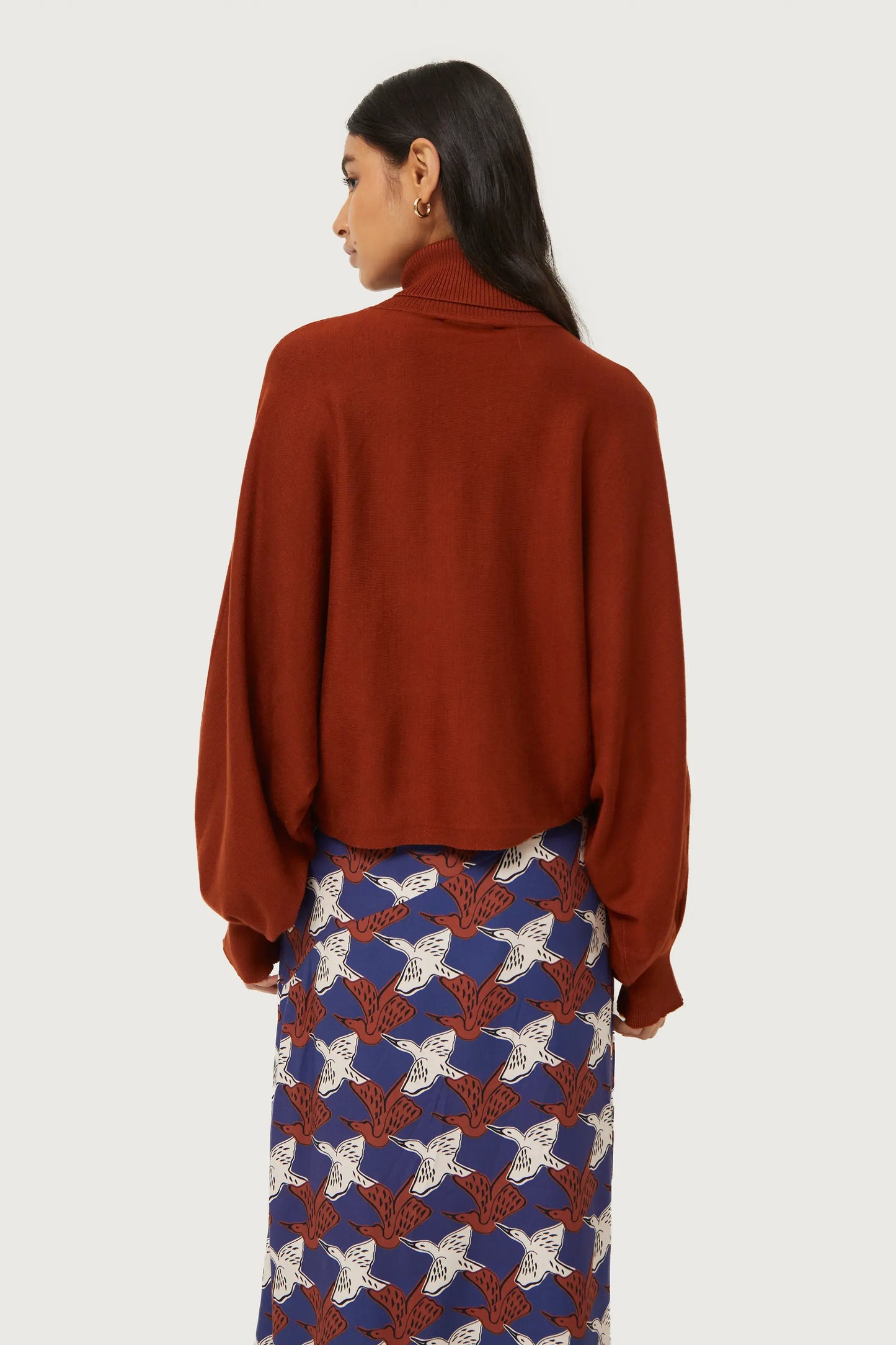 Brown Roll Neck Knitted Sweater