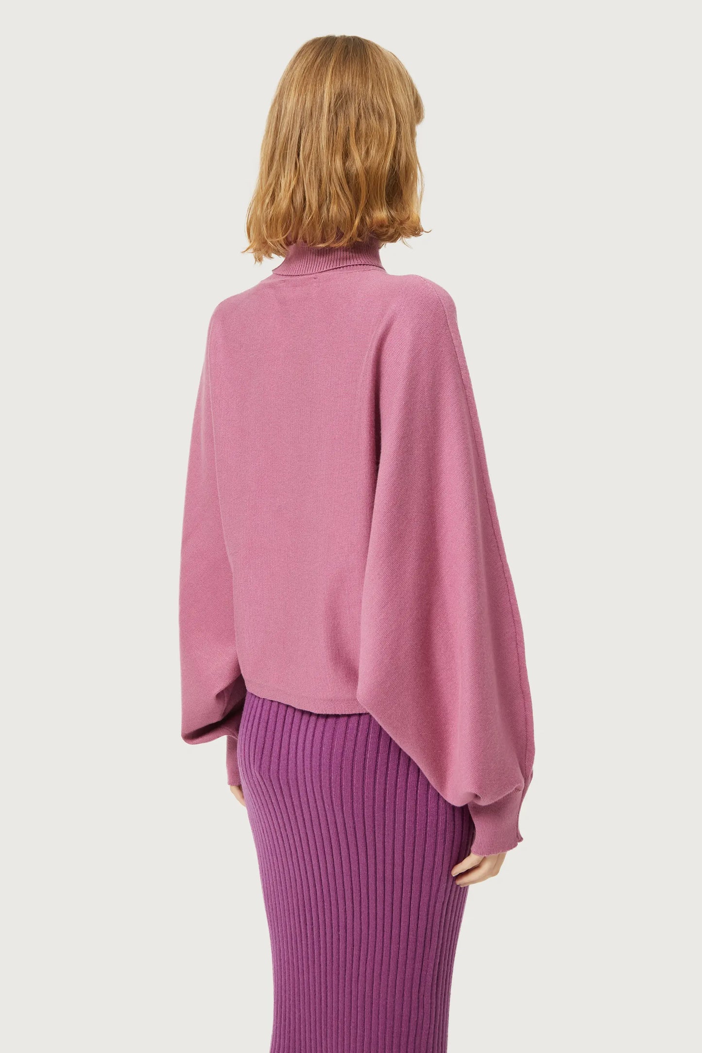 Pink Roll Neck Knitted Sweater