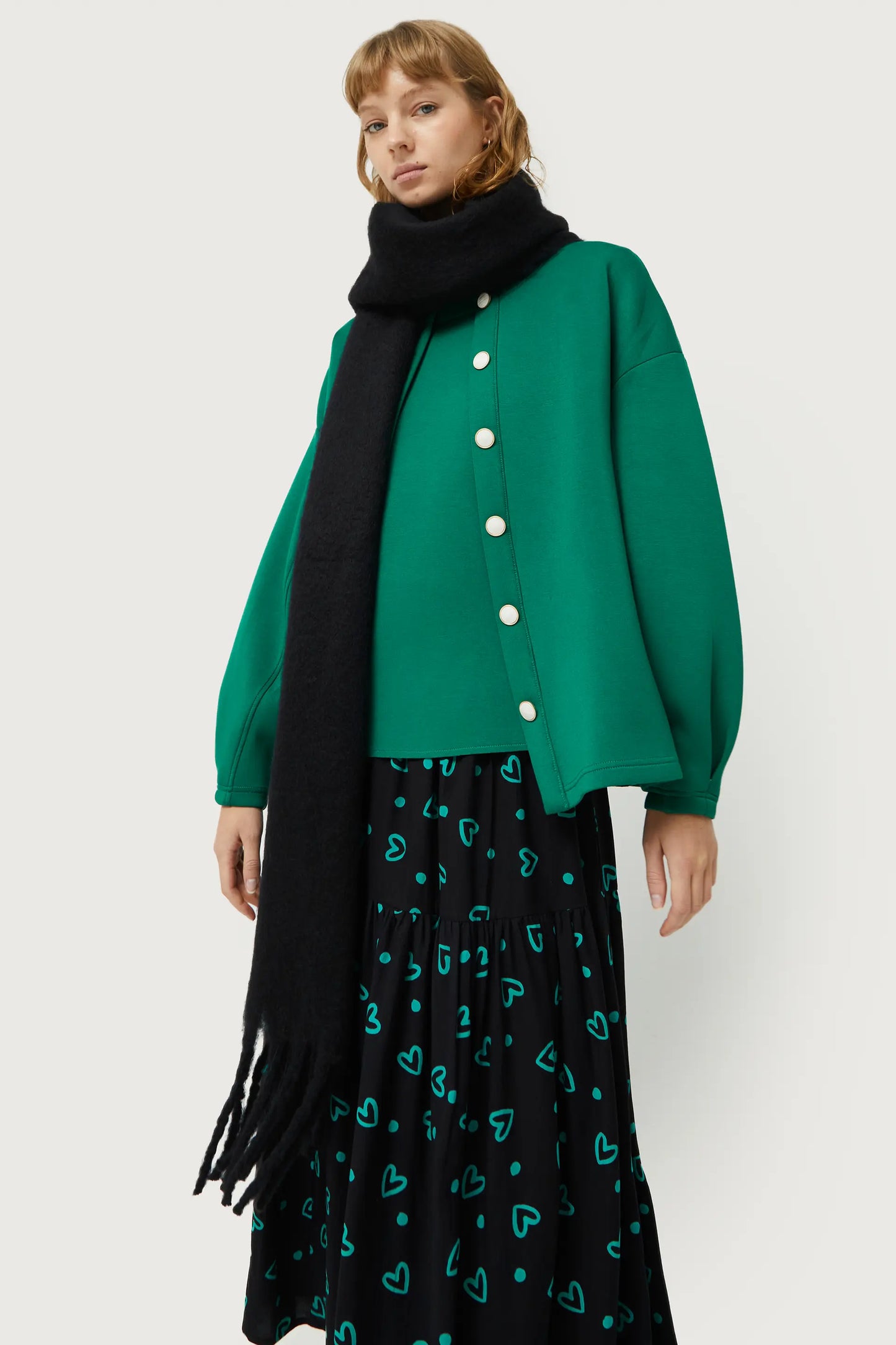 Long black fringed scarf