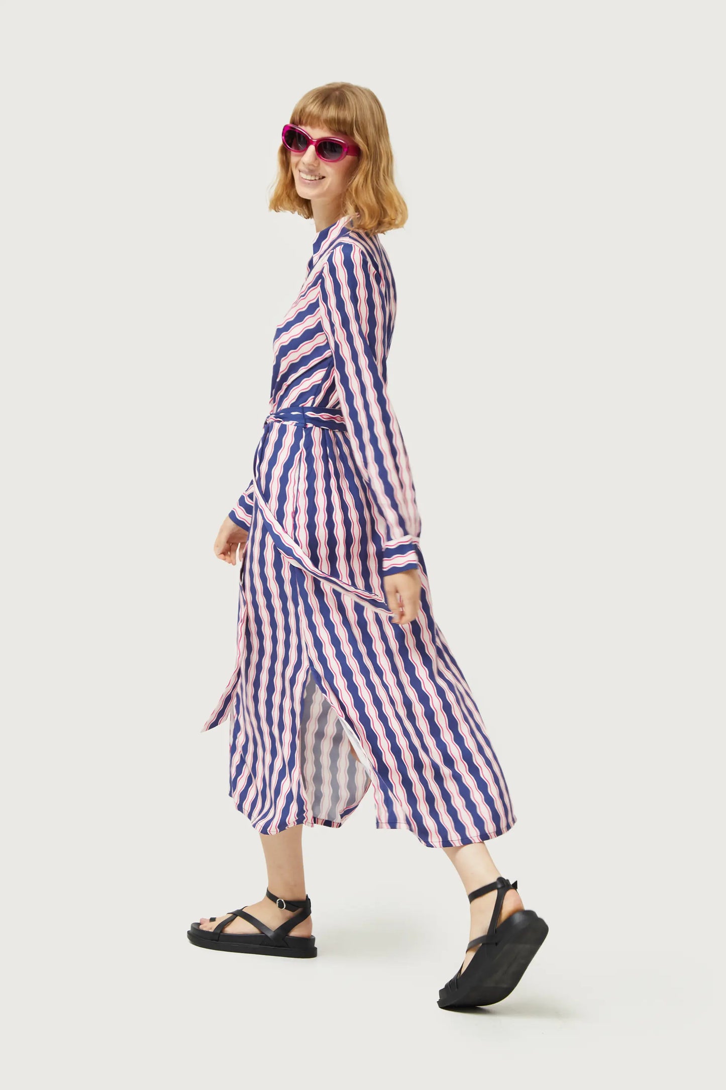 Serpentina striped print shirt midi dress