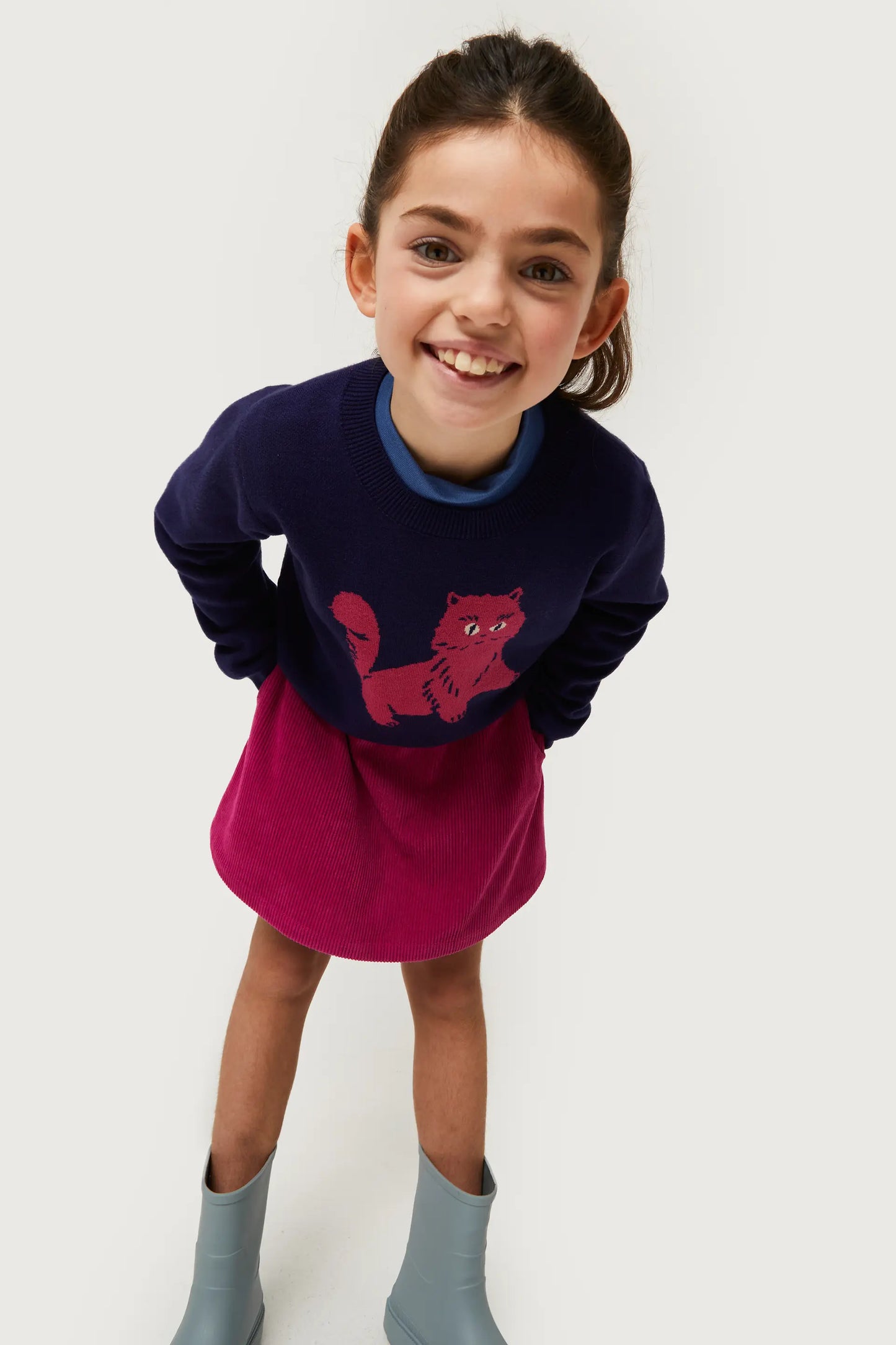 Falda corta de niña de pana fucsia