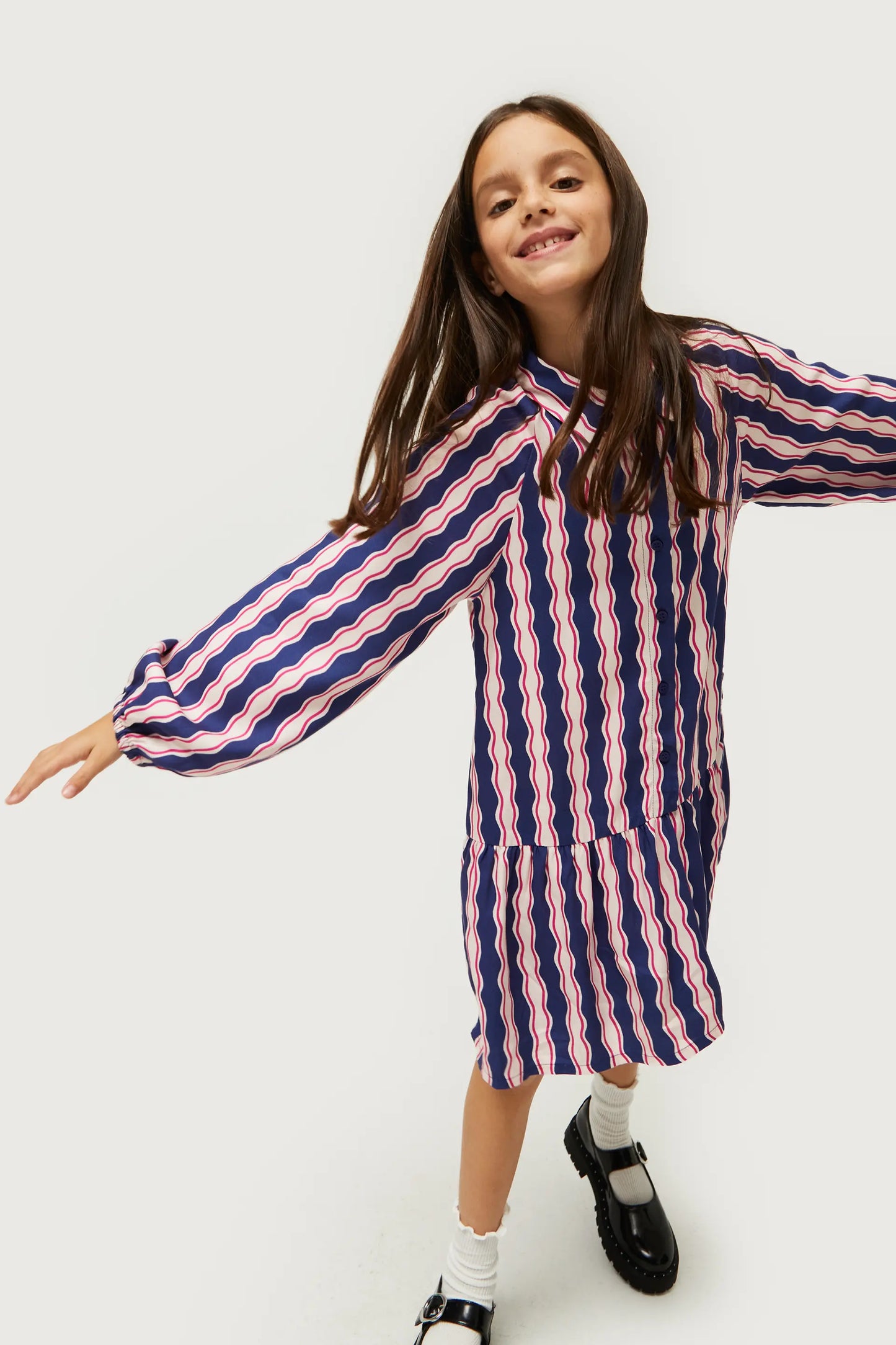 Vestido corto de niña estampado de rayas Serpentina