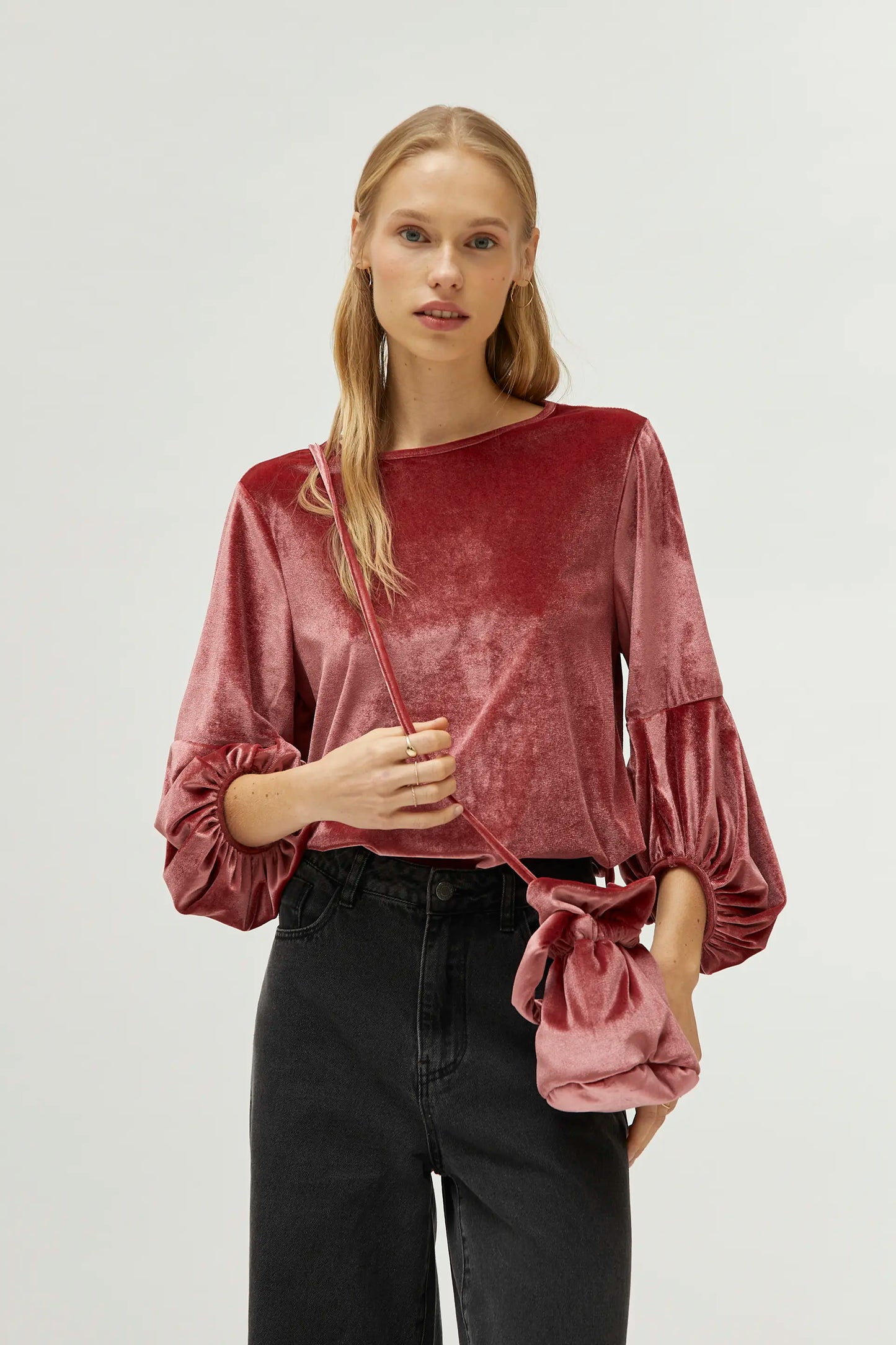 Pink Velvet Bucket Bag