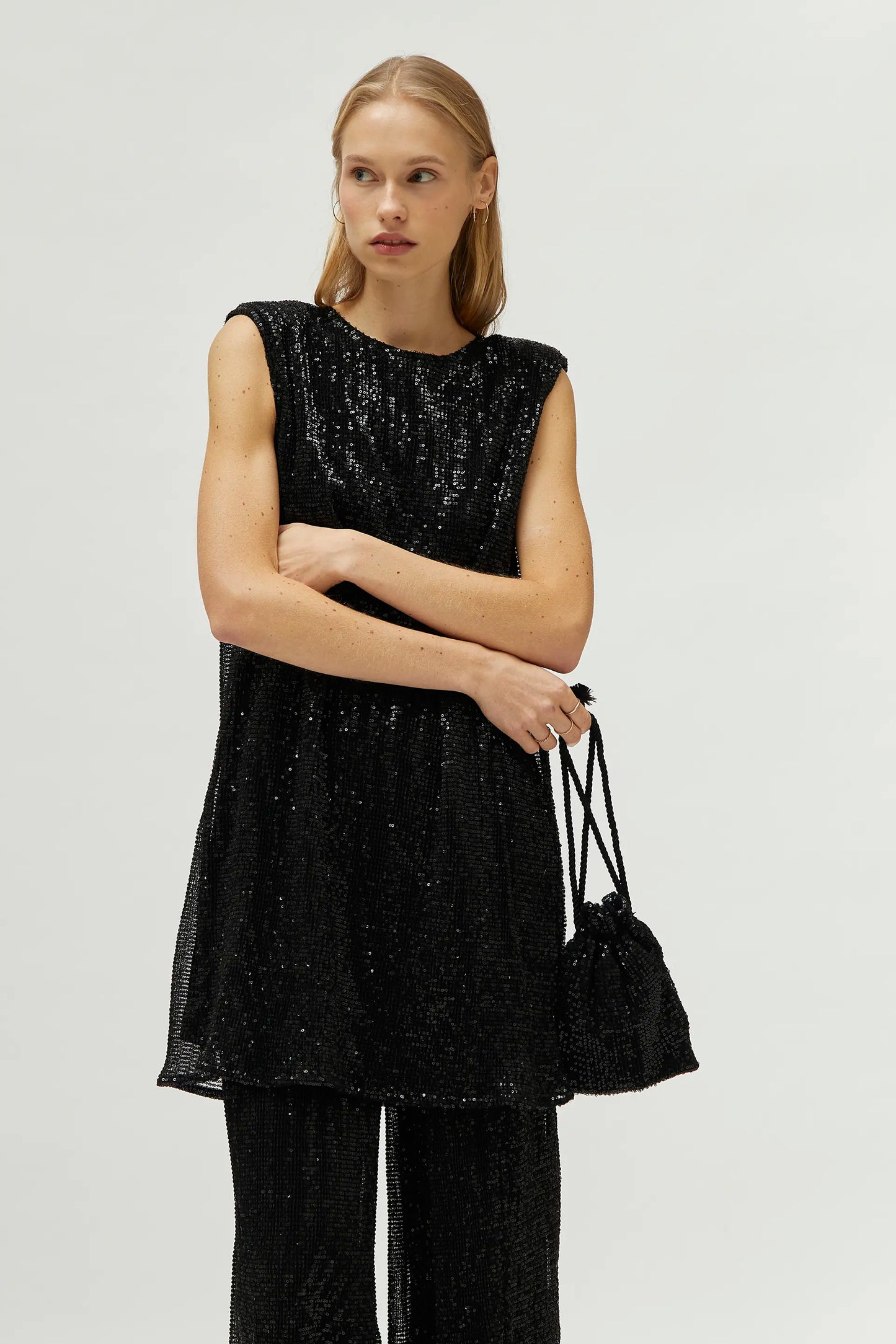 Black sequin clutch bag