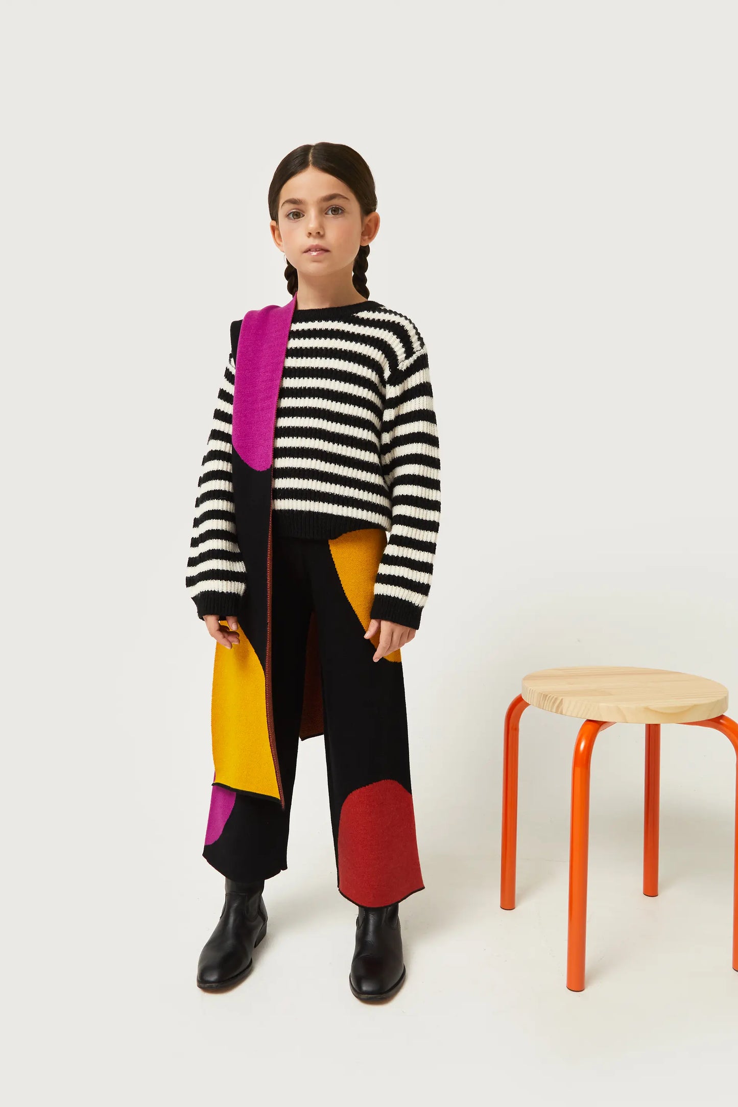 Girl's circle-print jacquard knit pants