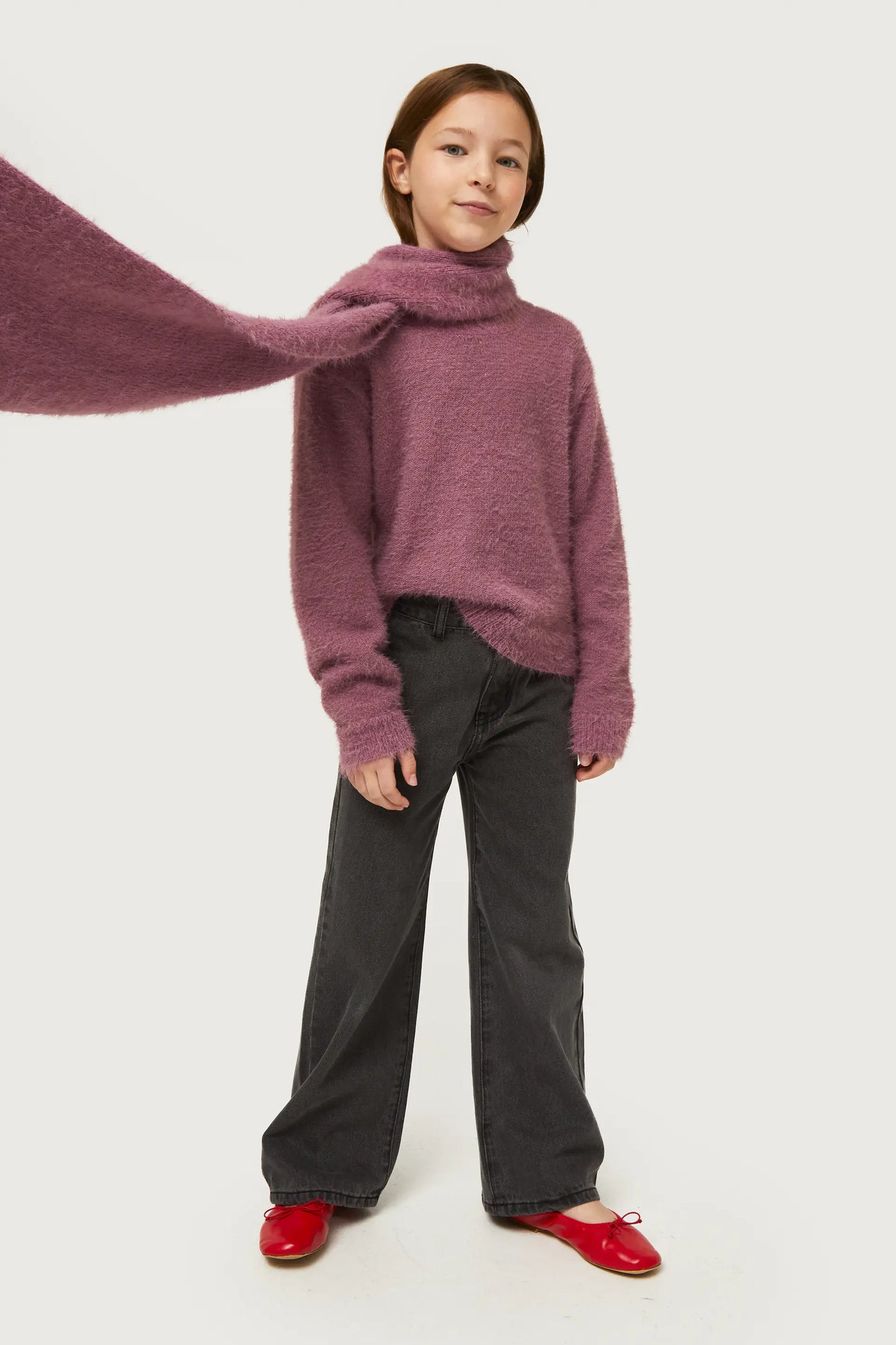 Bufanda de niña de punto con textura morada