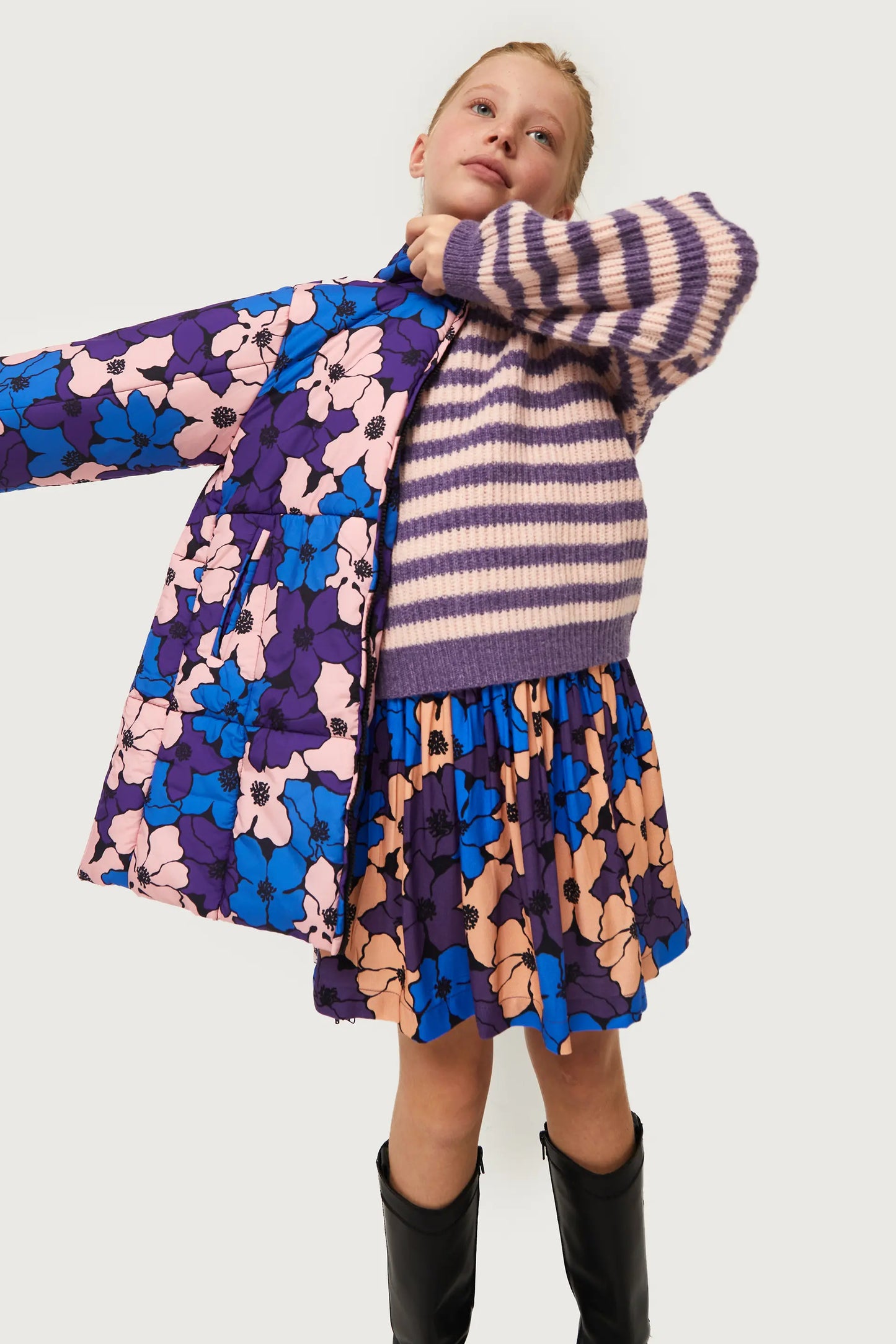 Jersey de niña de punto rayas moradas