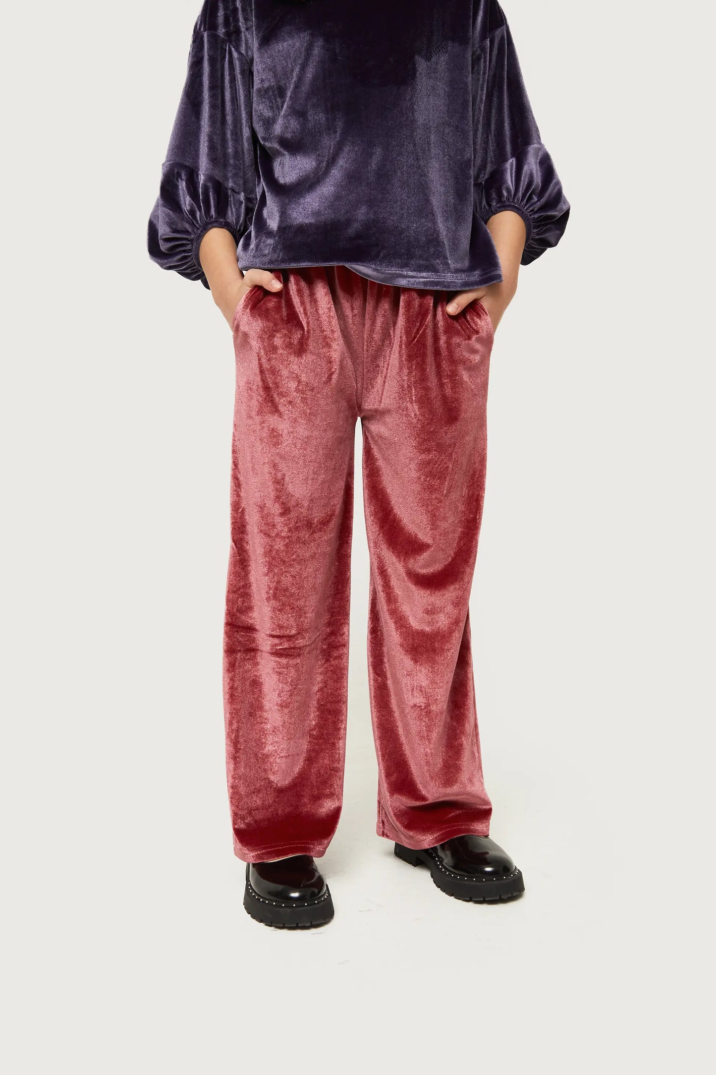 Pantalón de niña de terciopelo rosa