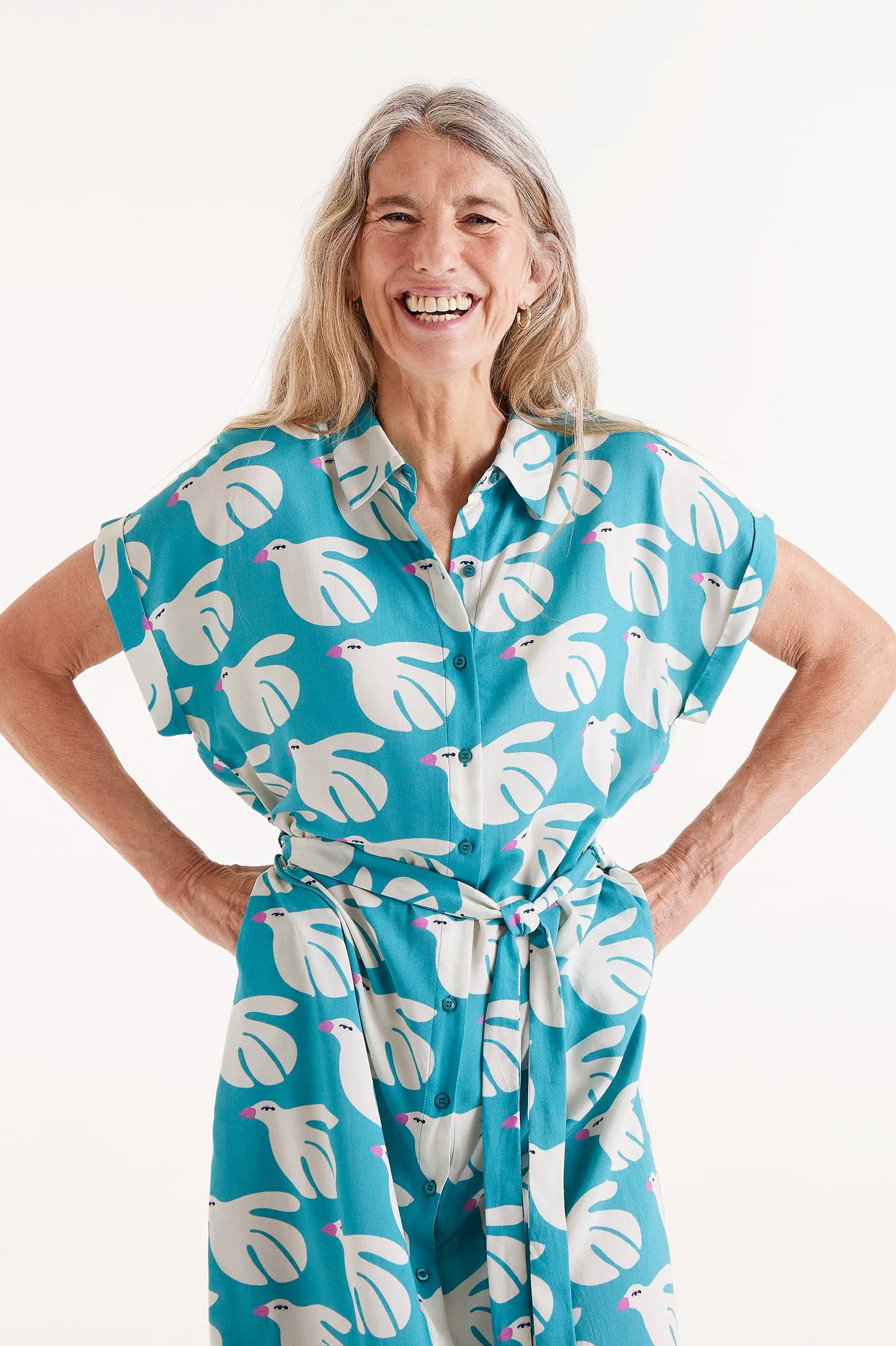 LENZING™ ECOVERO™ Rayon Midi Dress in Dove Print