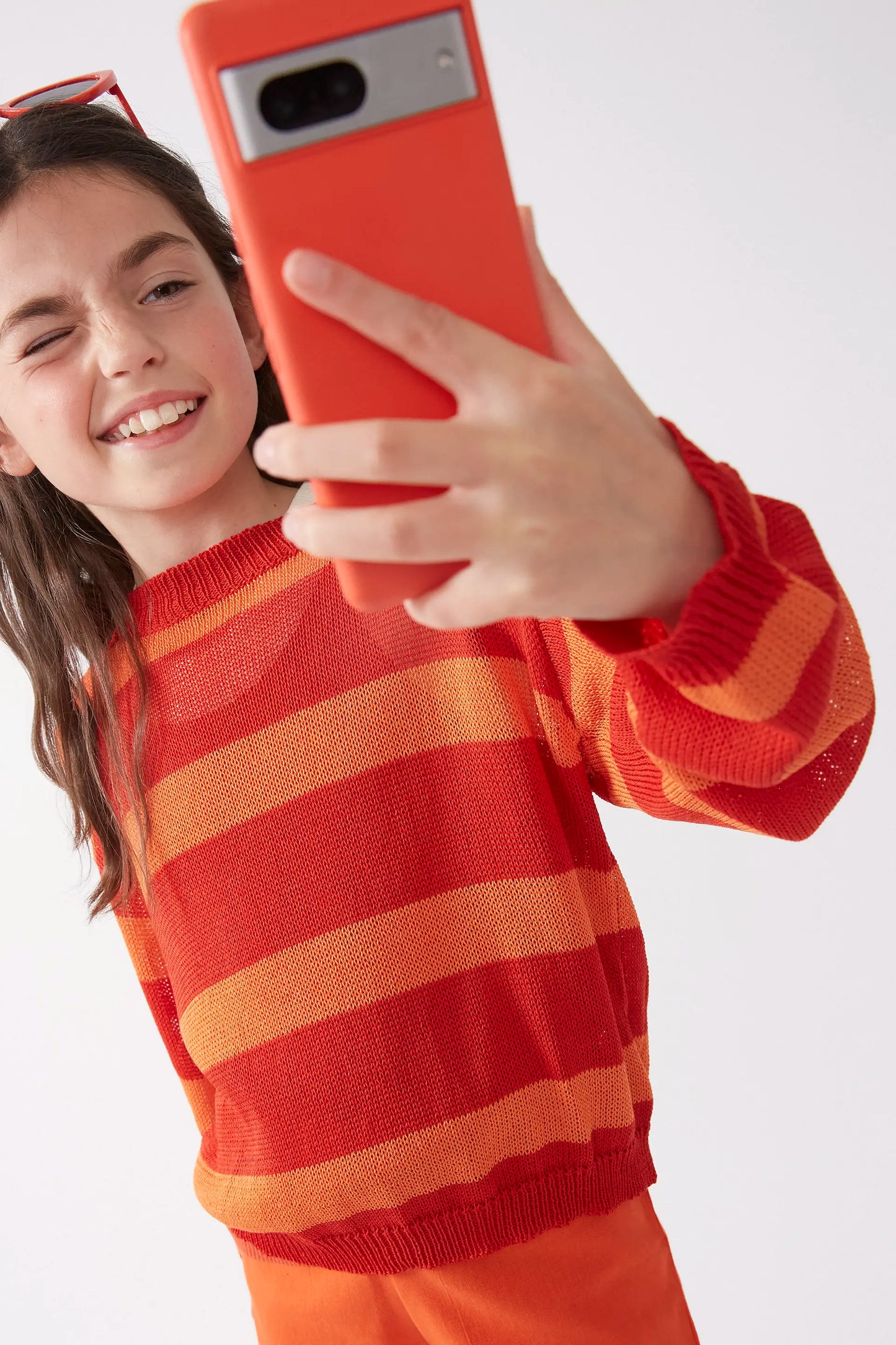 Jersey unisex punto rayas naranja