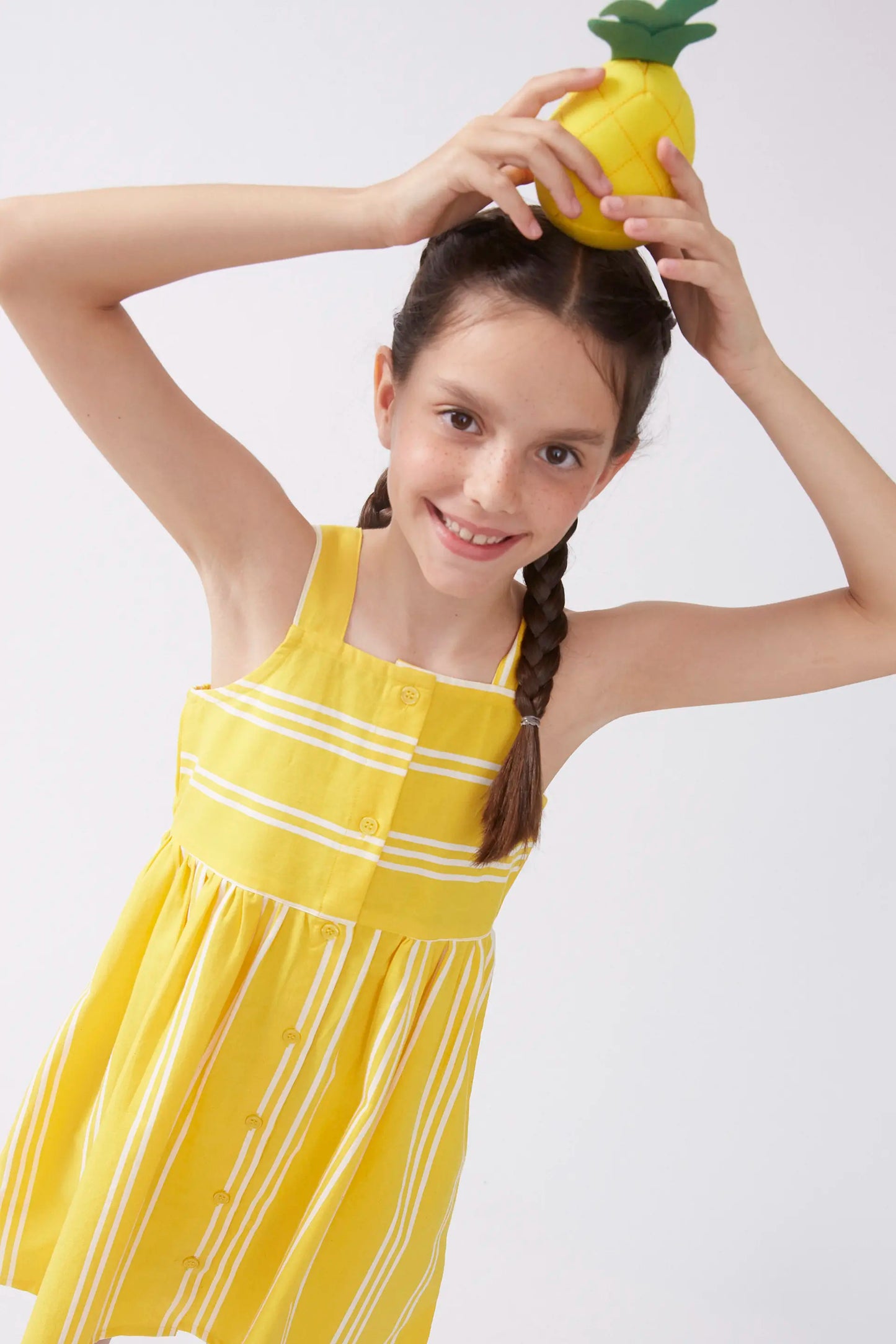 Vestido corto de niña rayas amarillo