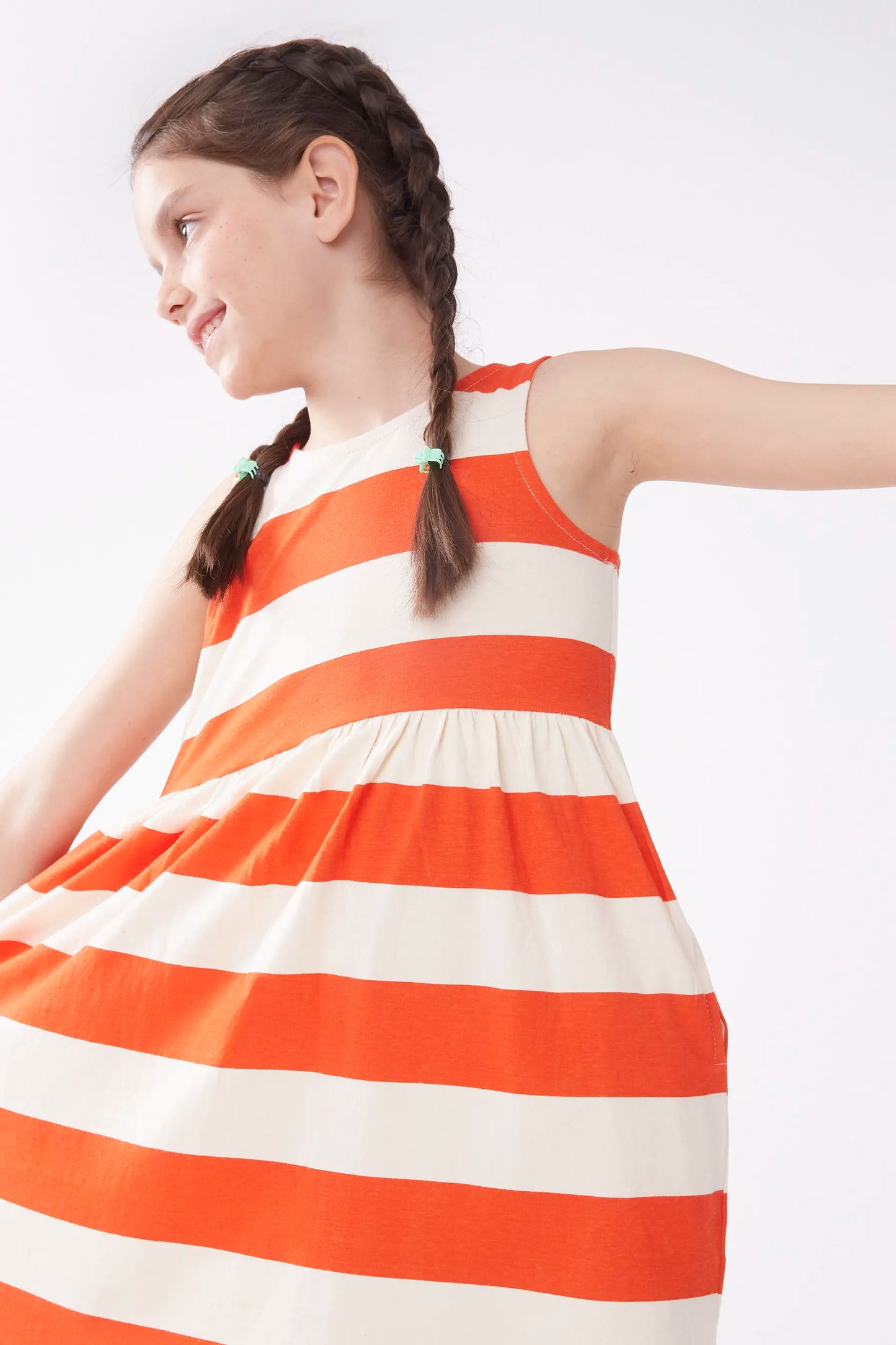 Vestido corto de niña rayas naranjas