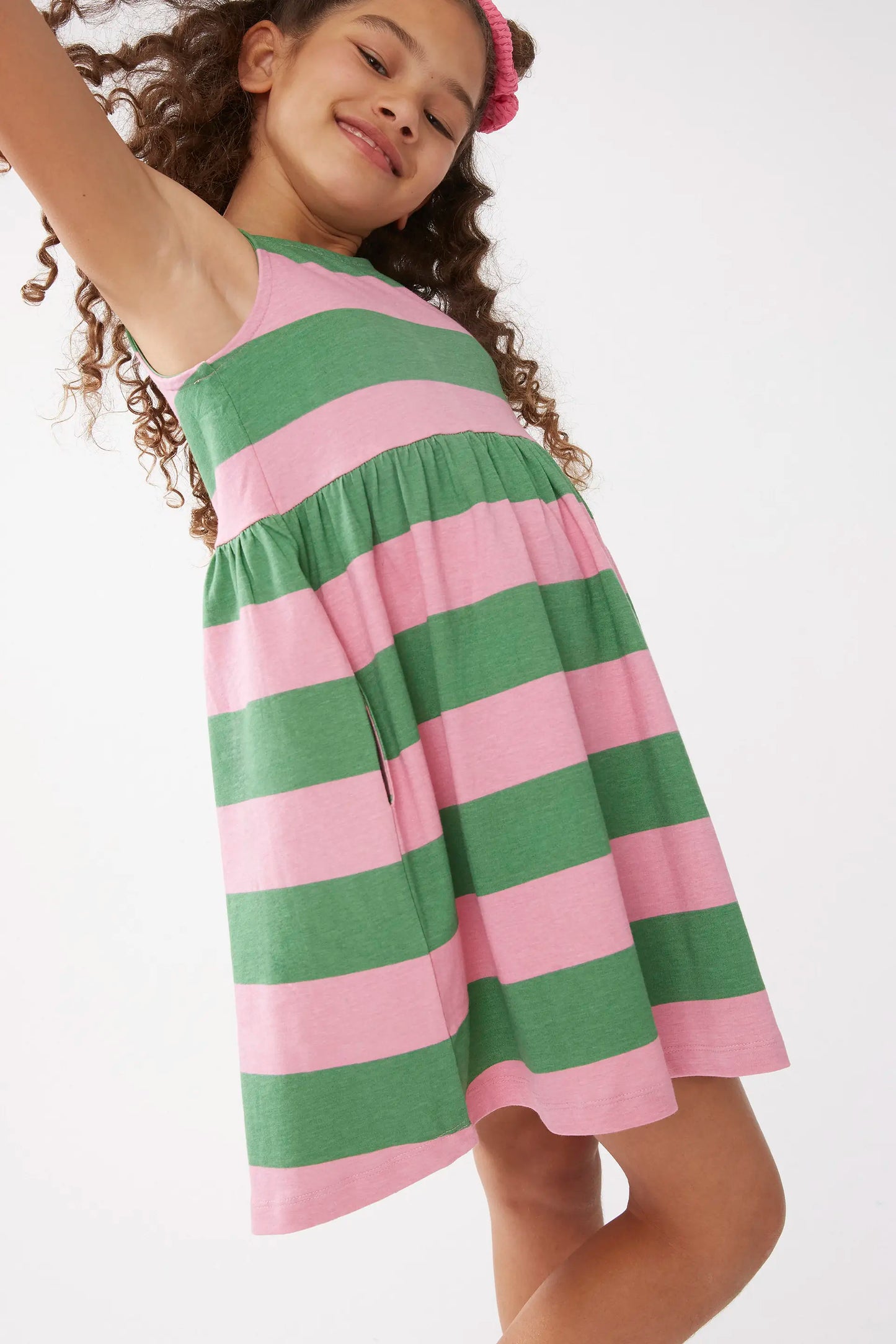Vestido corto de niña rayas verdes
