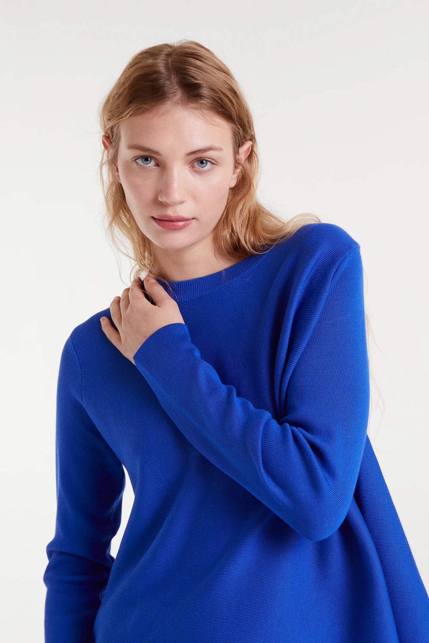 Blue flared knit sweater