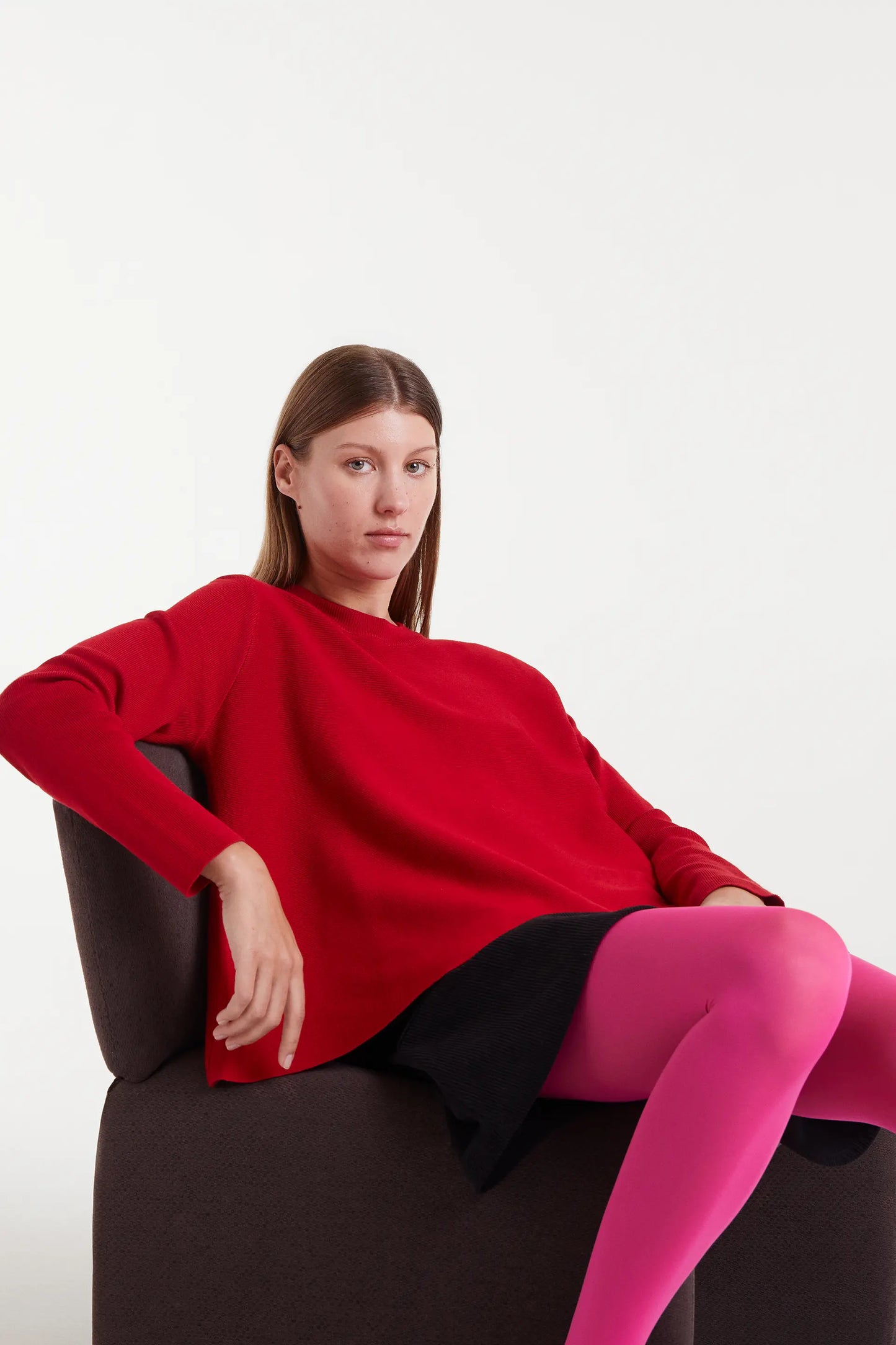 Red flared knit sweater