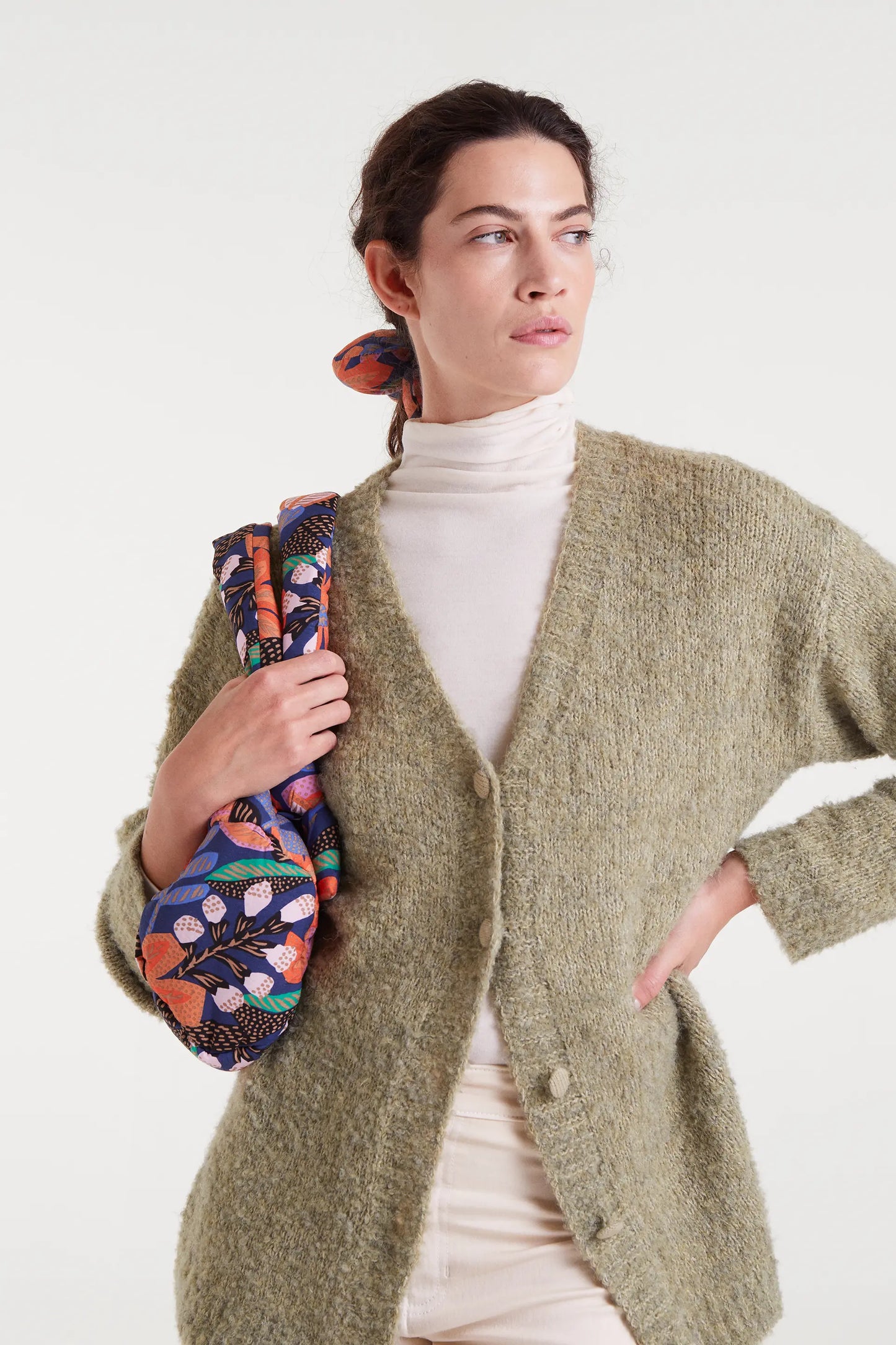 Giacca lunga verde testurizzata