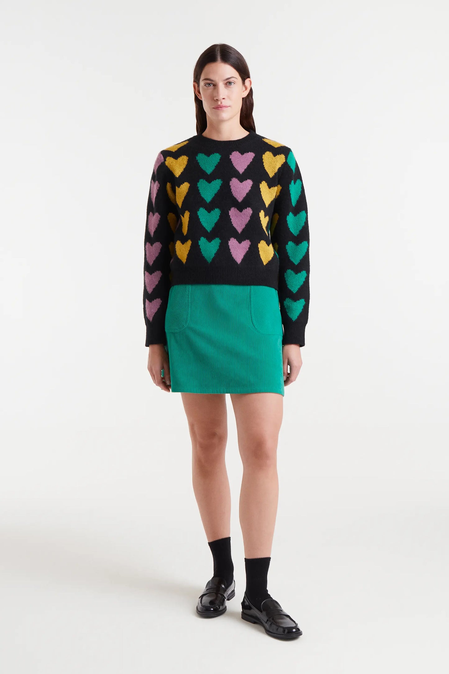 Jacquard knit sweater with Cupid lines print