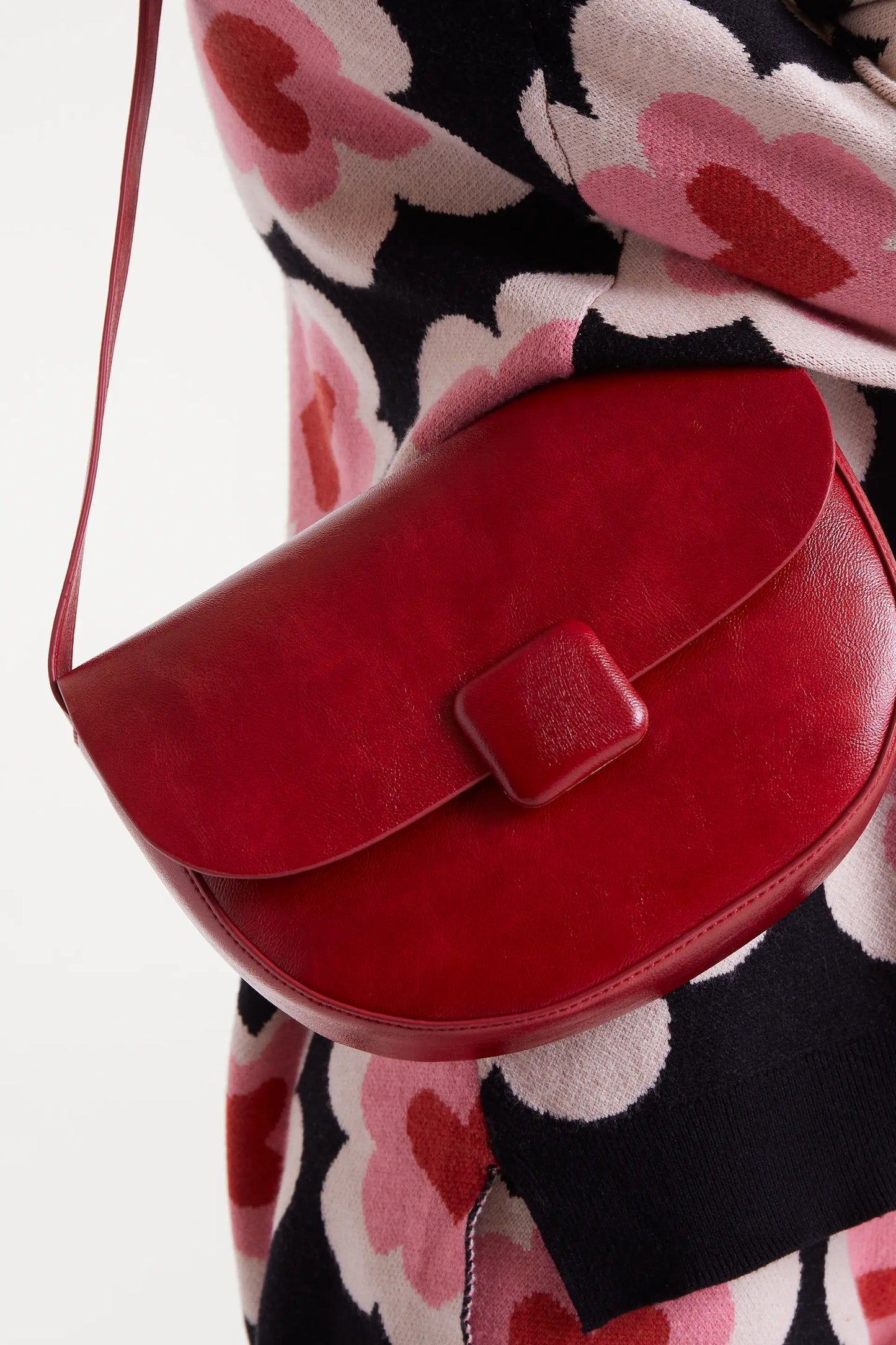 Red faux leather shoulder bag