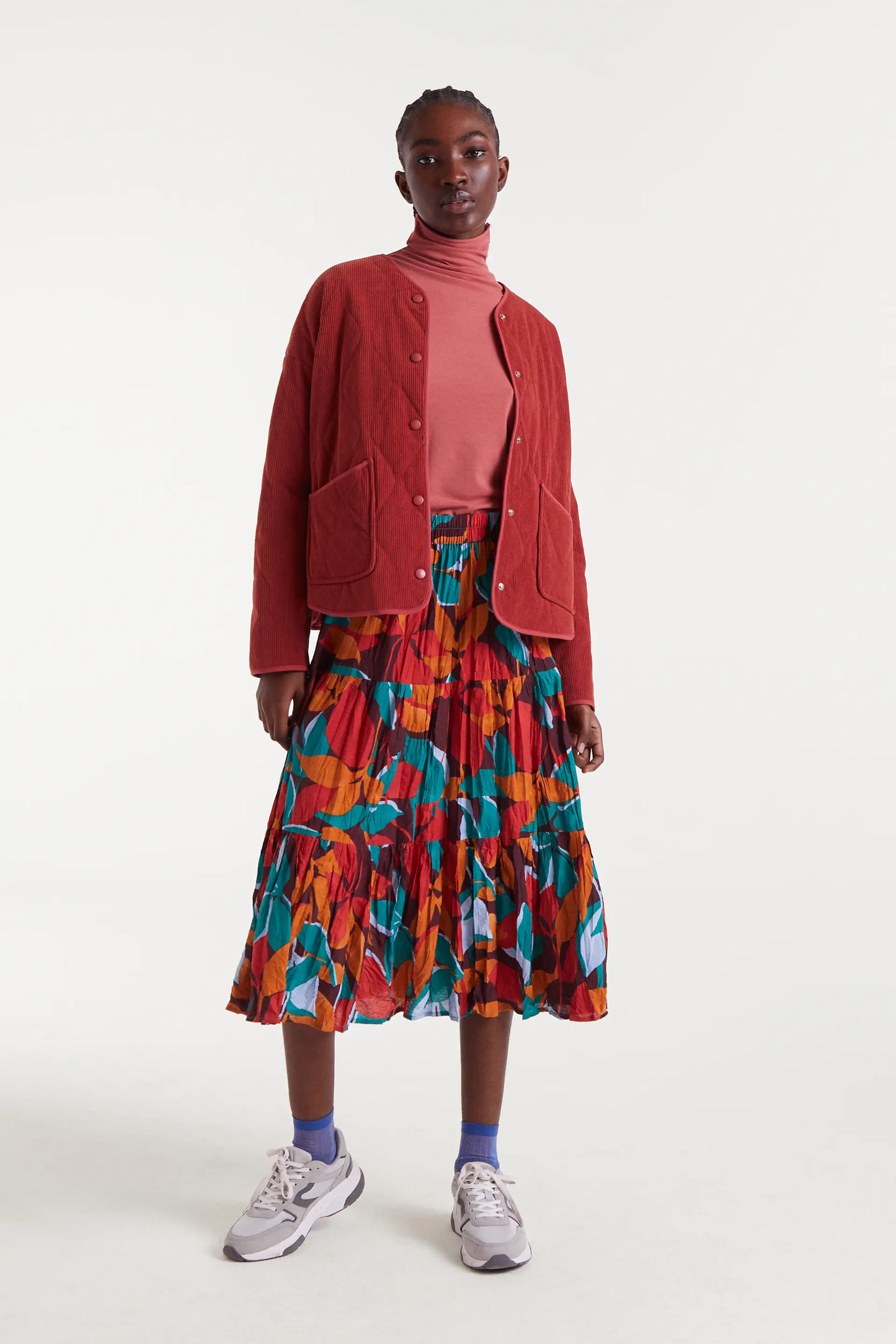 Gonna midi in crepe leggera con stampa Ponziana