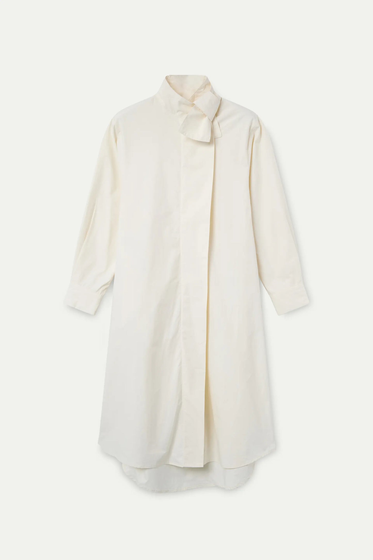 Vestido midi blanco roto cuello lazado