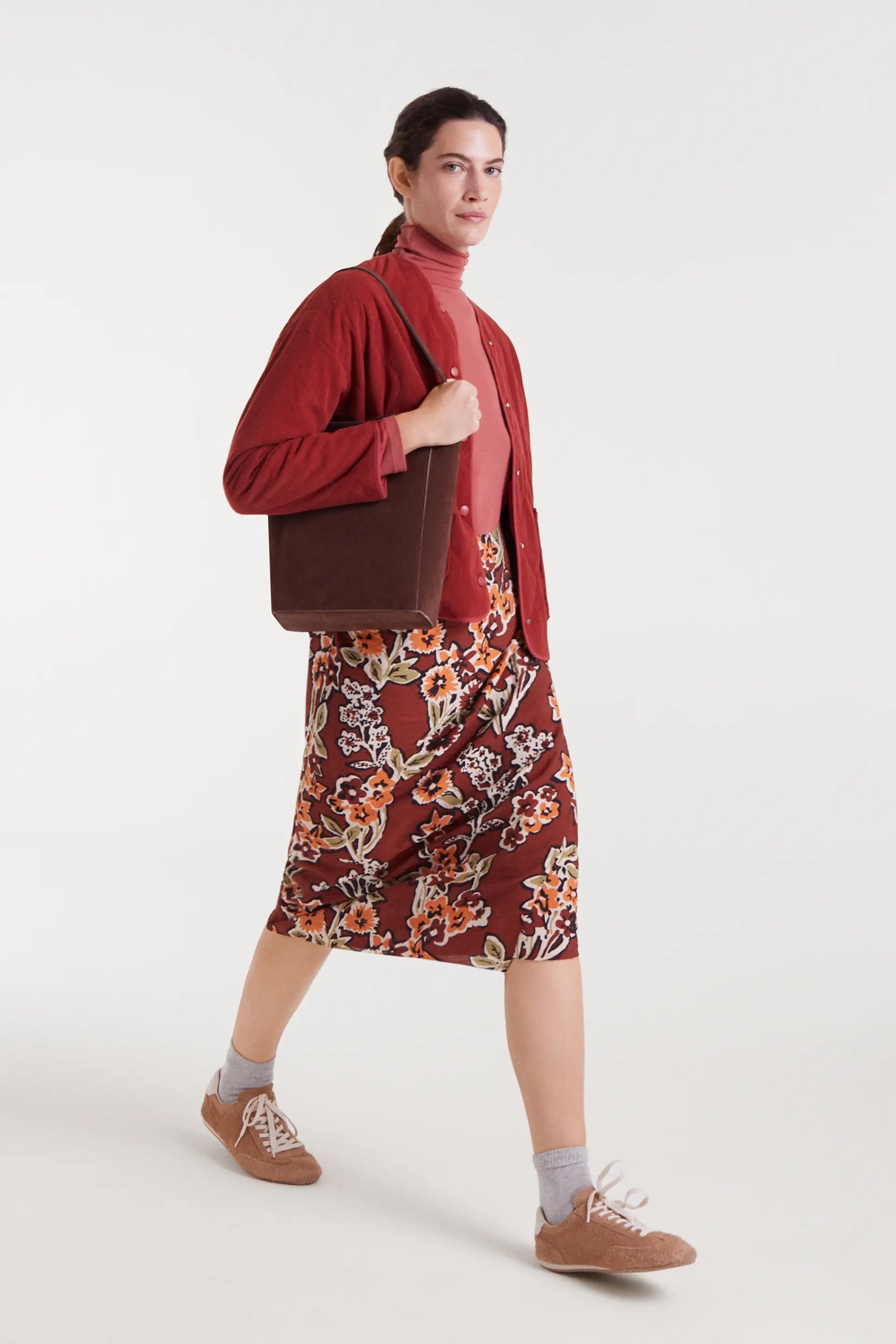 Lightweight crepe midi skirt with Daisy print