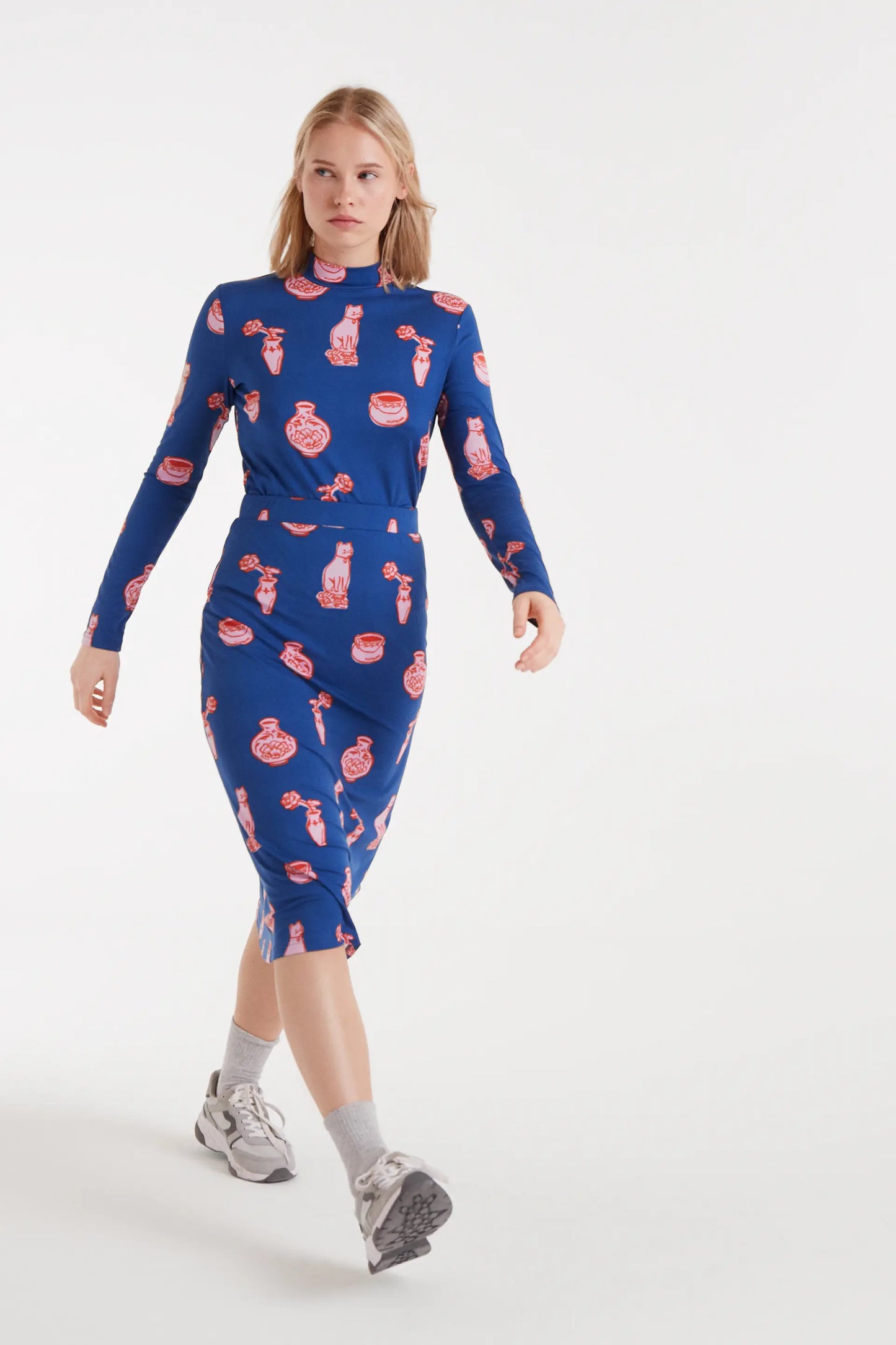 Gonna midi con stampa porcellana