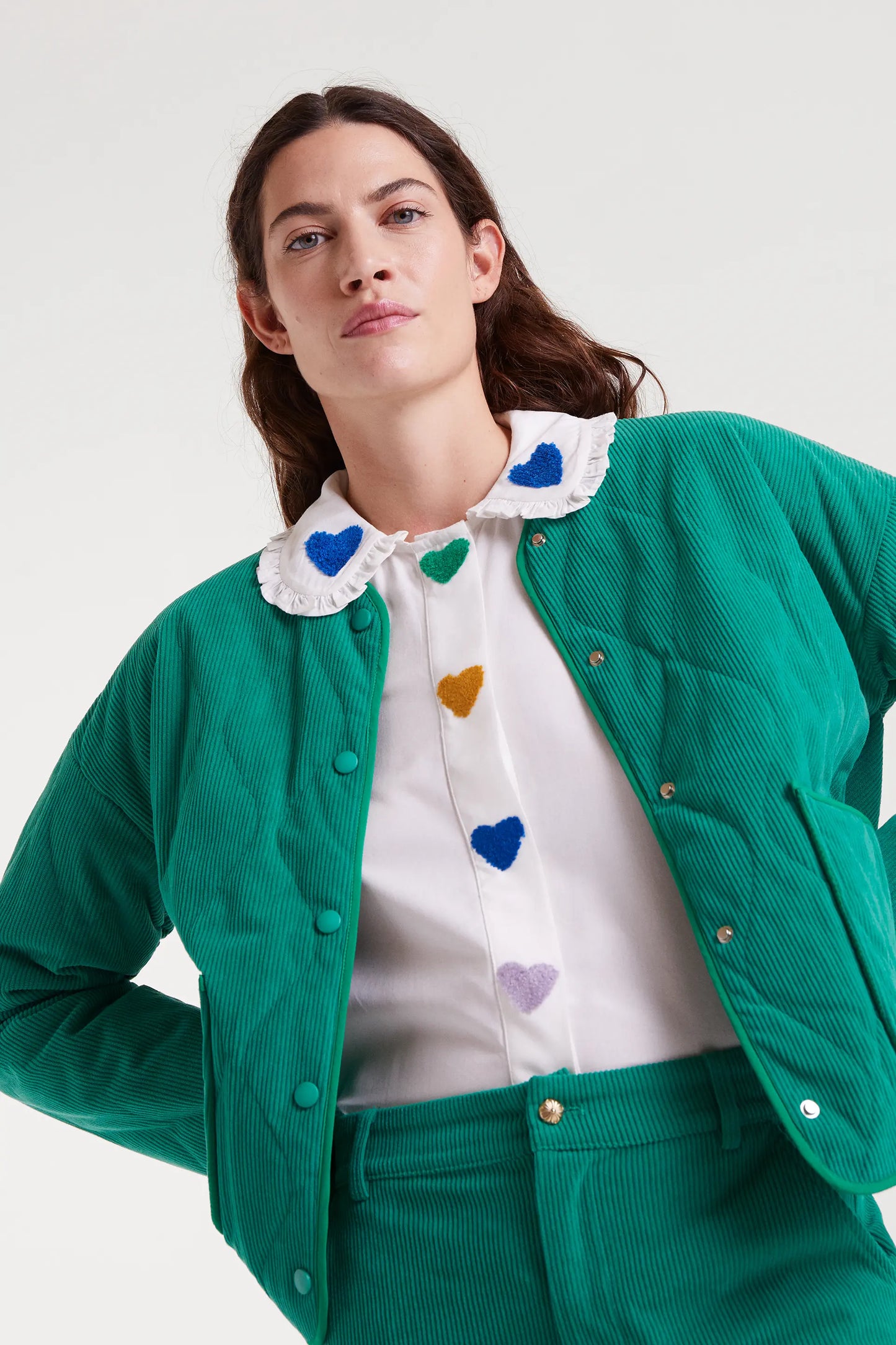 White shirt with heart embroidery