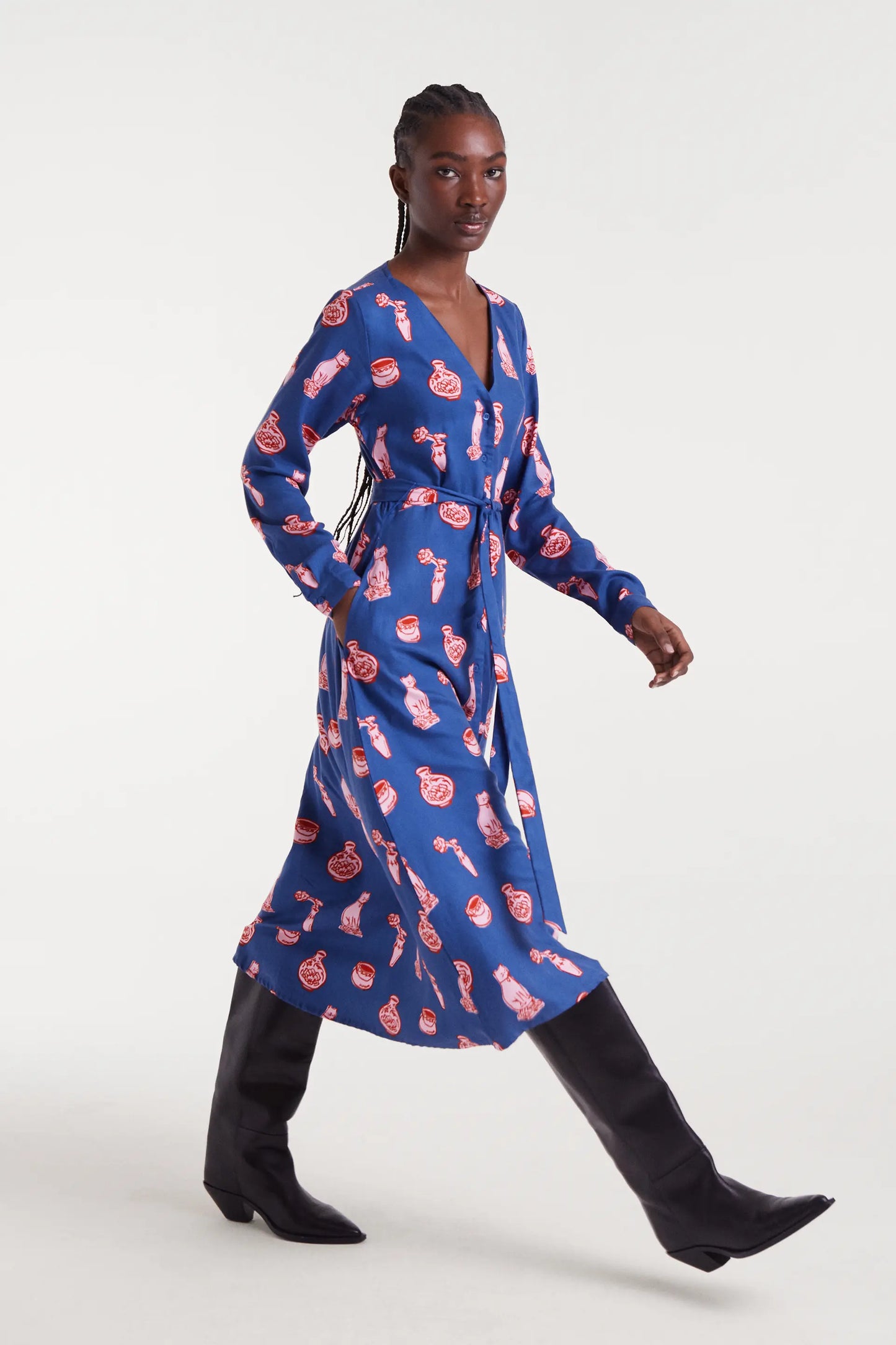 Vestido midi con estampado Porcelain