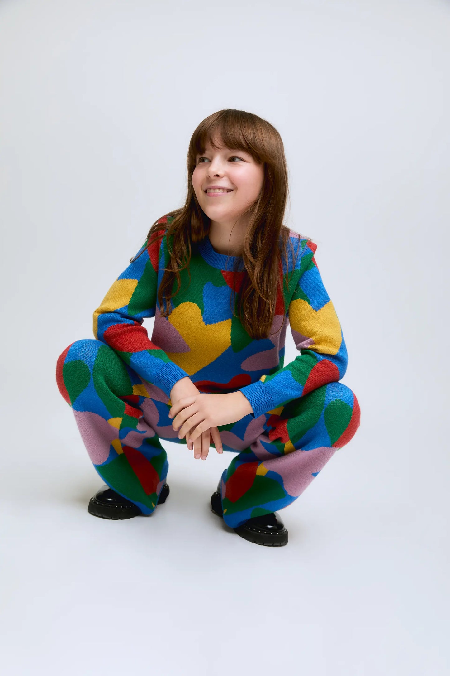 Pantaloni da bambina in maglia con stampa a cuore di Cupido