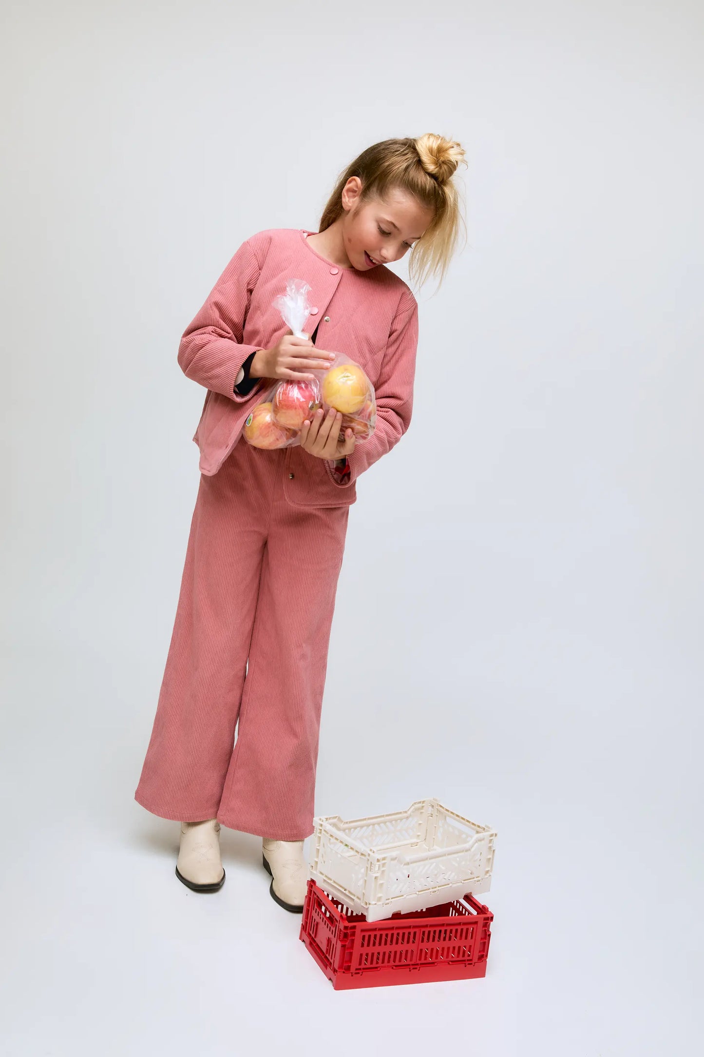Pink corduroy straight-cut girl's trousers
