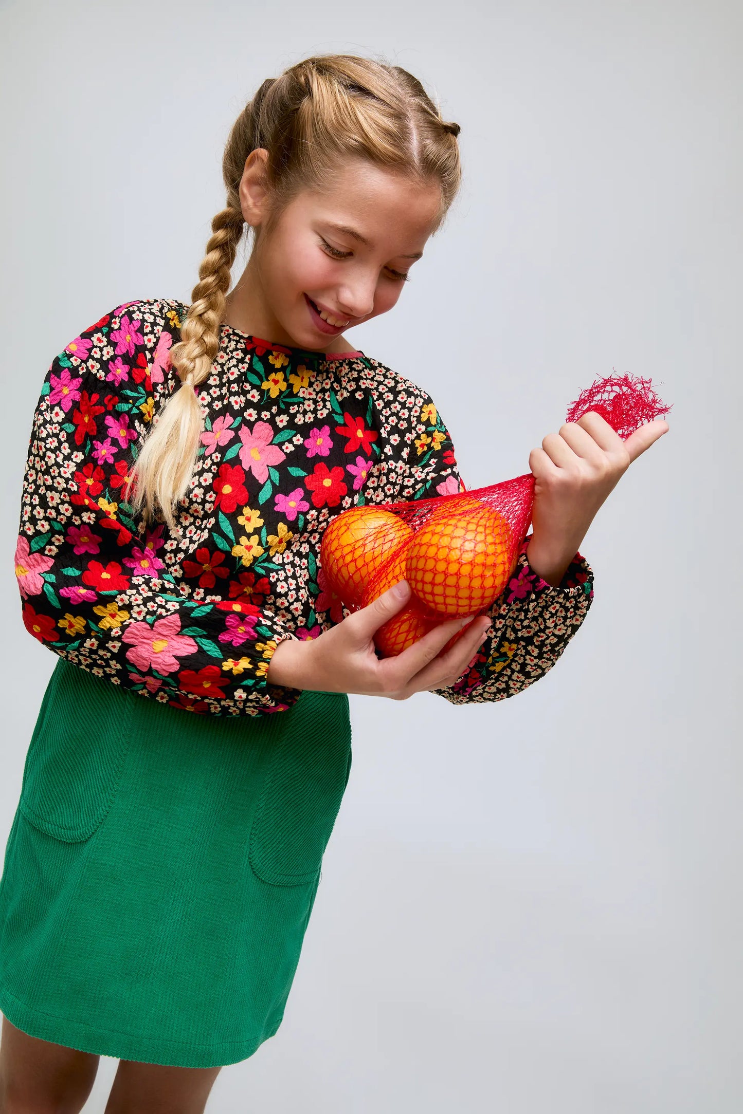 Long-sleeved girl's top with Giardino print