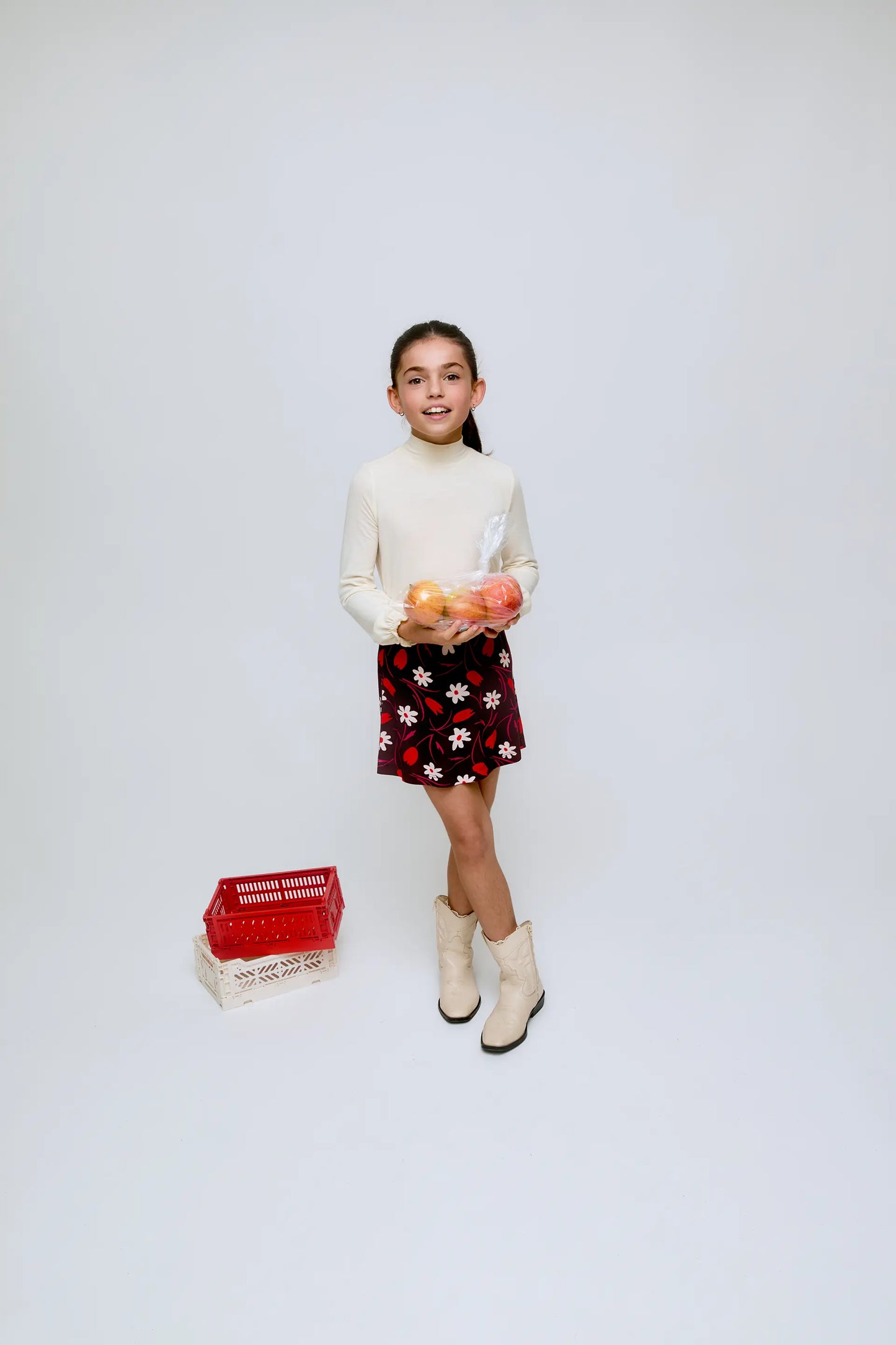 Gonna corta da bambina con stampa floreale a tulipano e elastico in vita