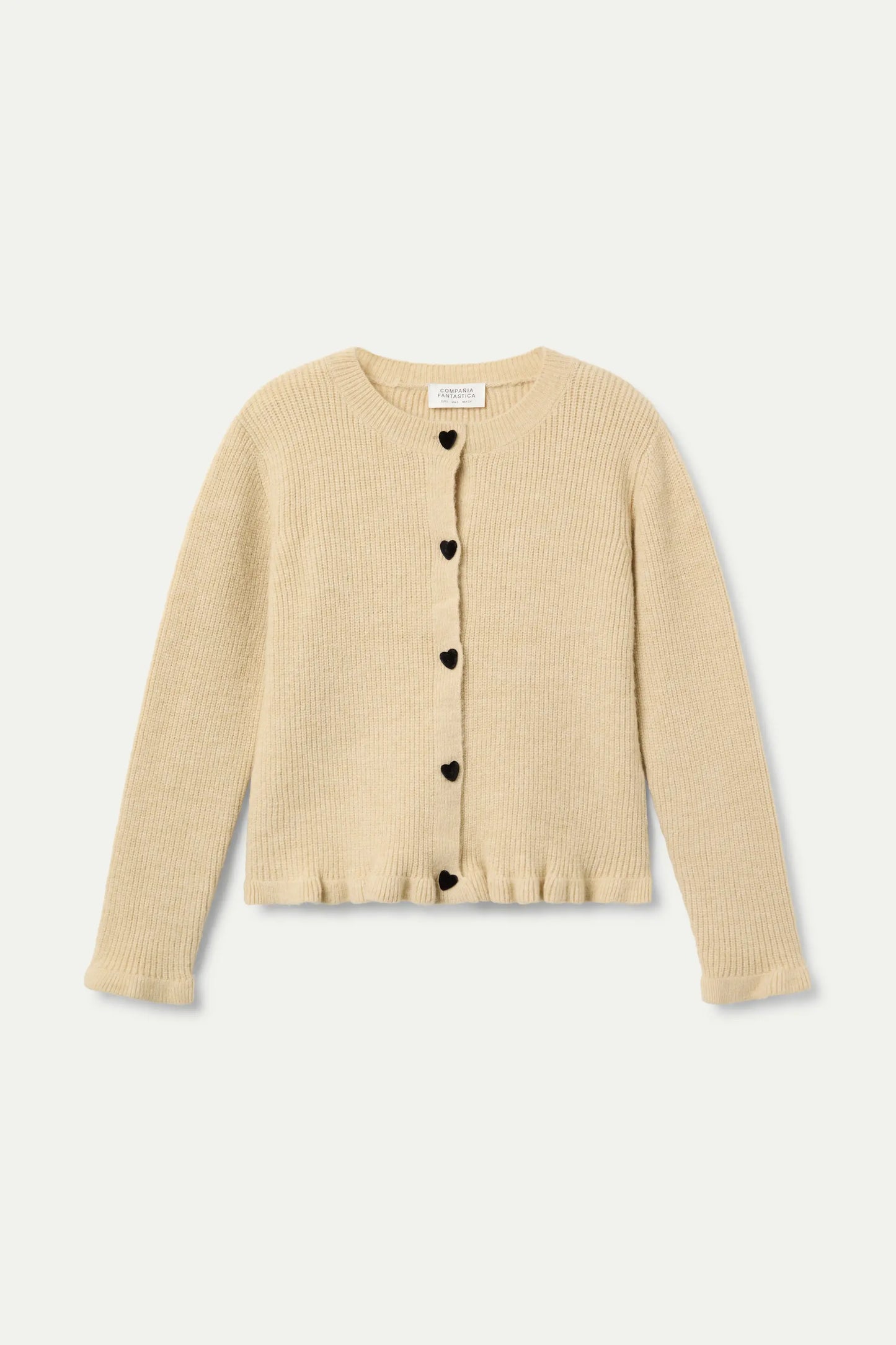 Cárdigan punto beige con detalle de corazones