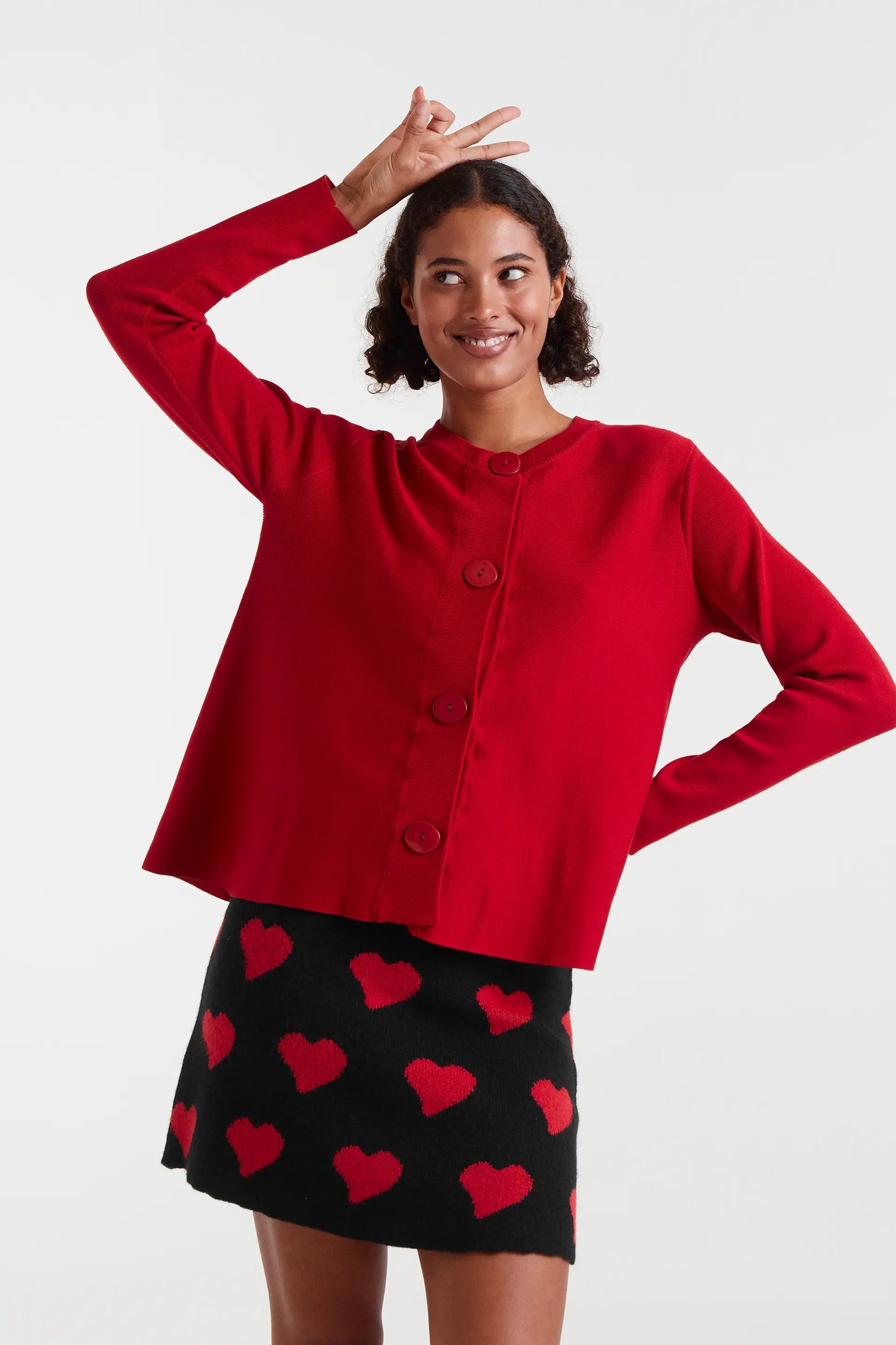 Cárdigan de punto evasé rojo