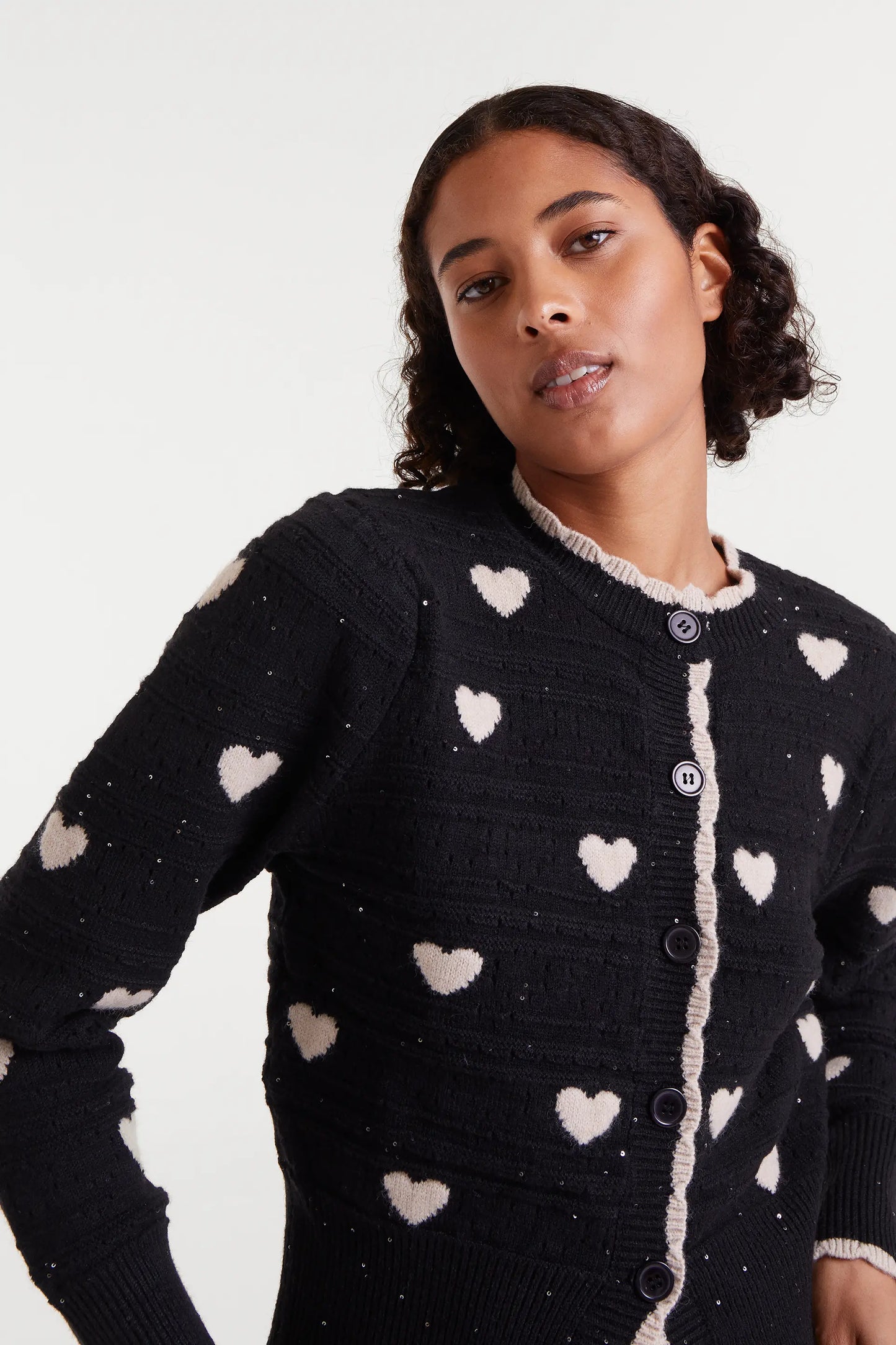 Cardigan jacquard con stampa White Hearts