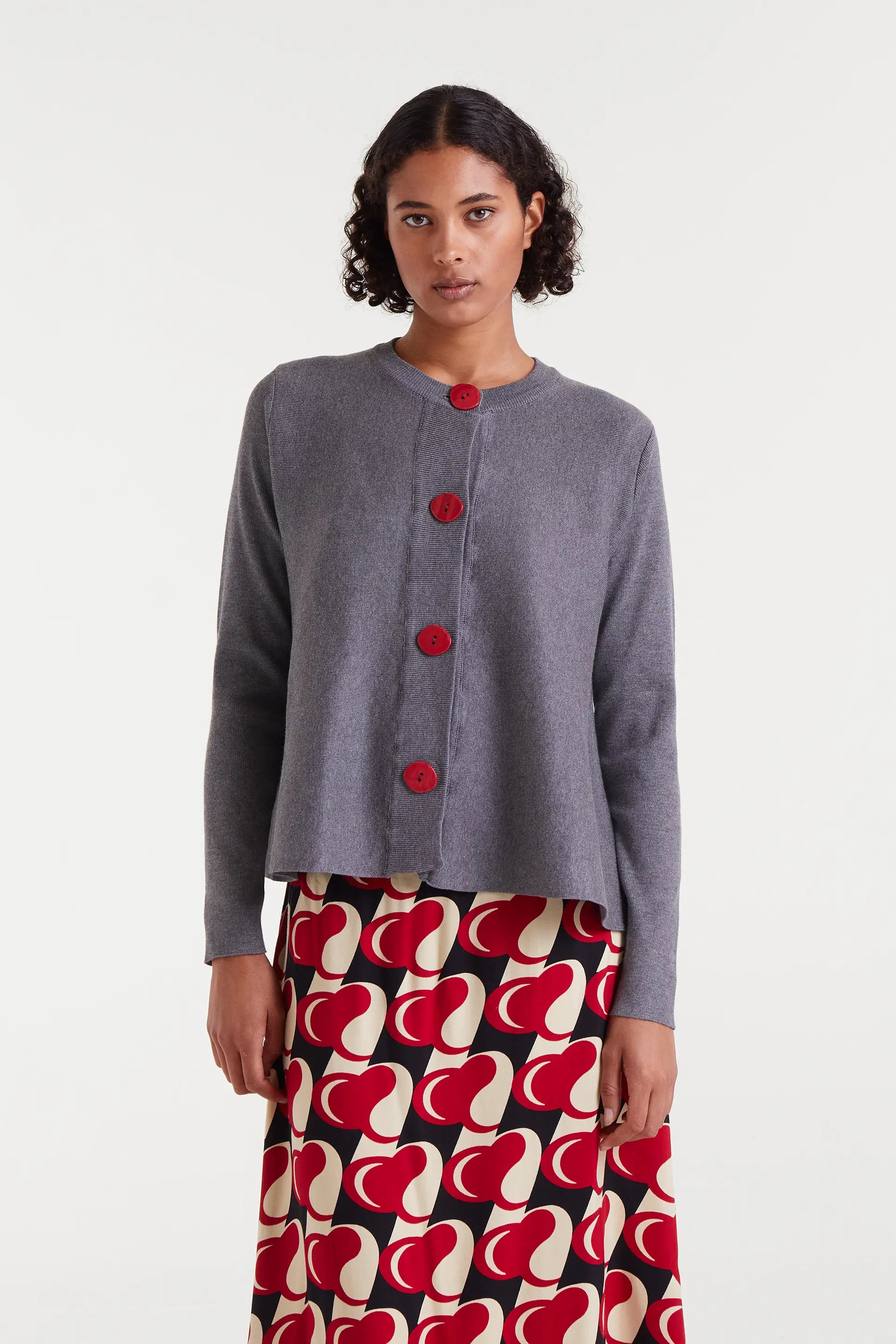 Cardigan évasé Jolie Taille 2X Gris Bruyère Avec Cravate Devant - Occasion Très Bon état