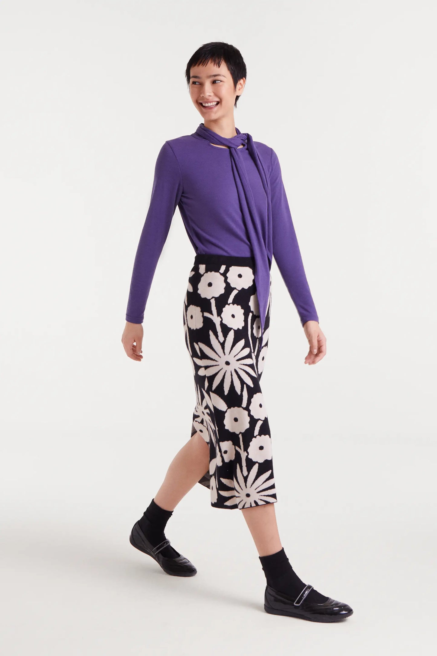 Gonna midi in jacquard con stampa tofu