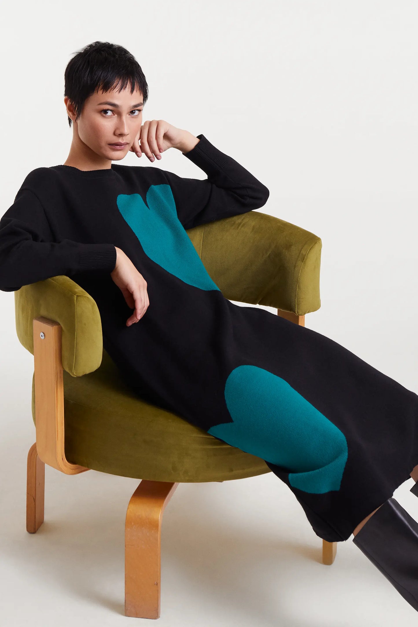 Abito midi in jacquard con stampa Super Green Heart