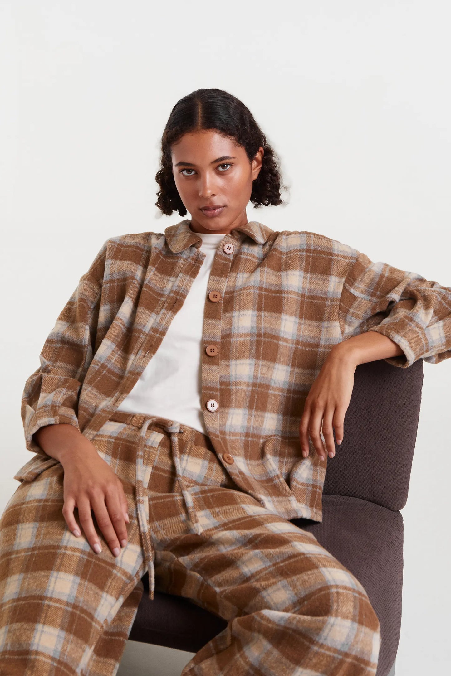 Beige Check Print Shirt