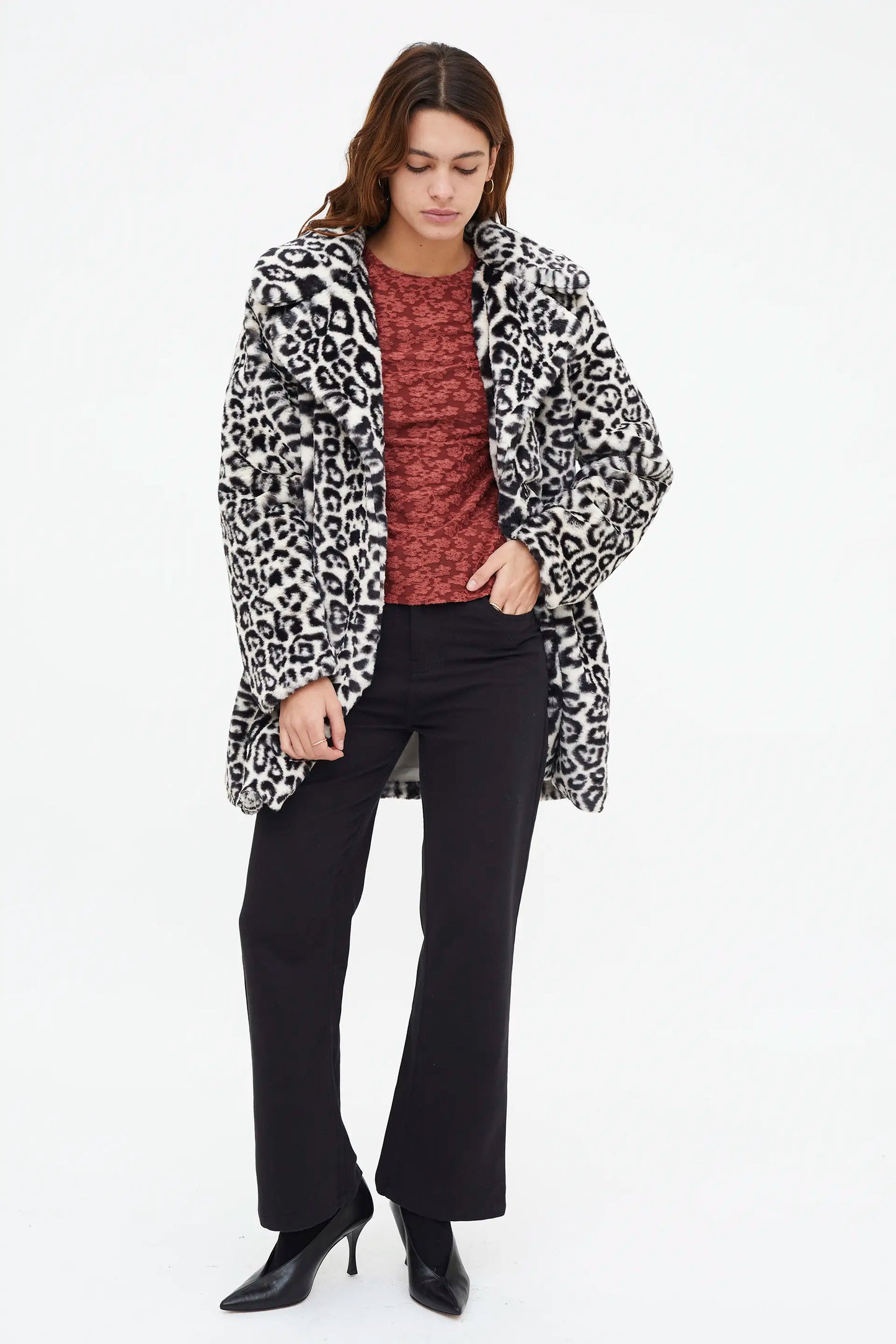 Brown floral lace short-sleeved T-shirt