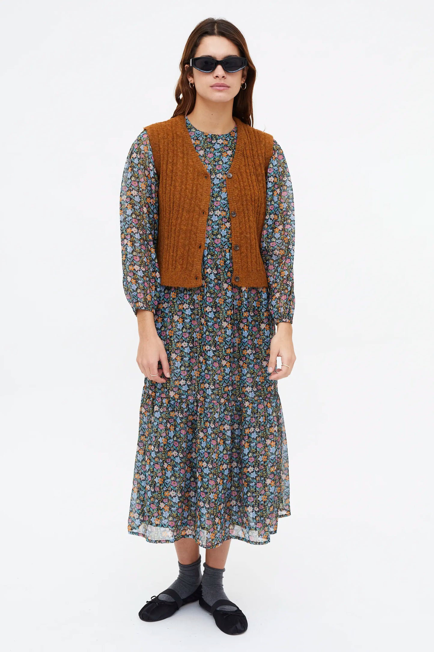 Vestido midi con estampado Flowers Lurex