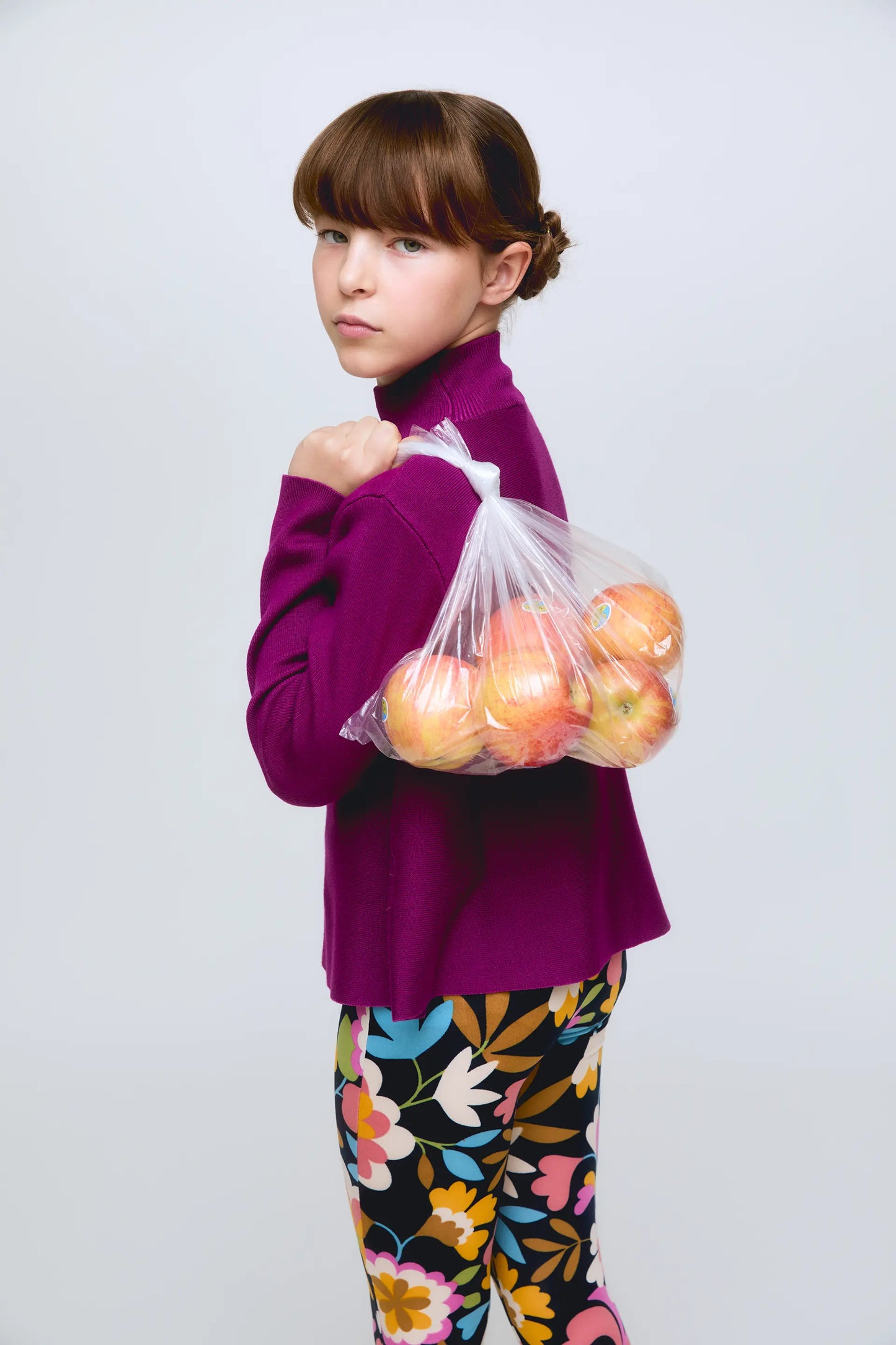 Girls' purple long-sleeved turtleneck sweater