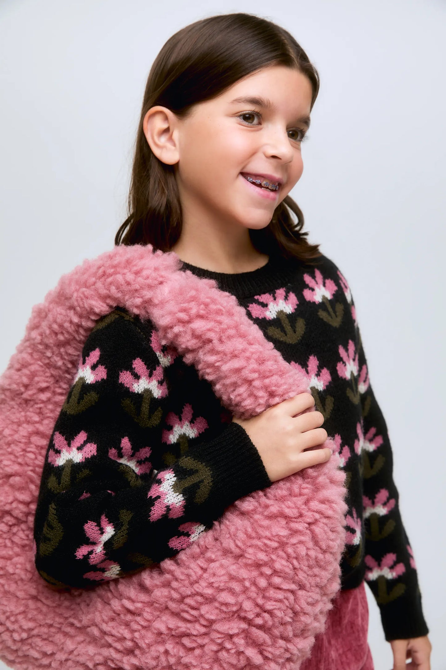 Baboushka girls' black floral print sweater