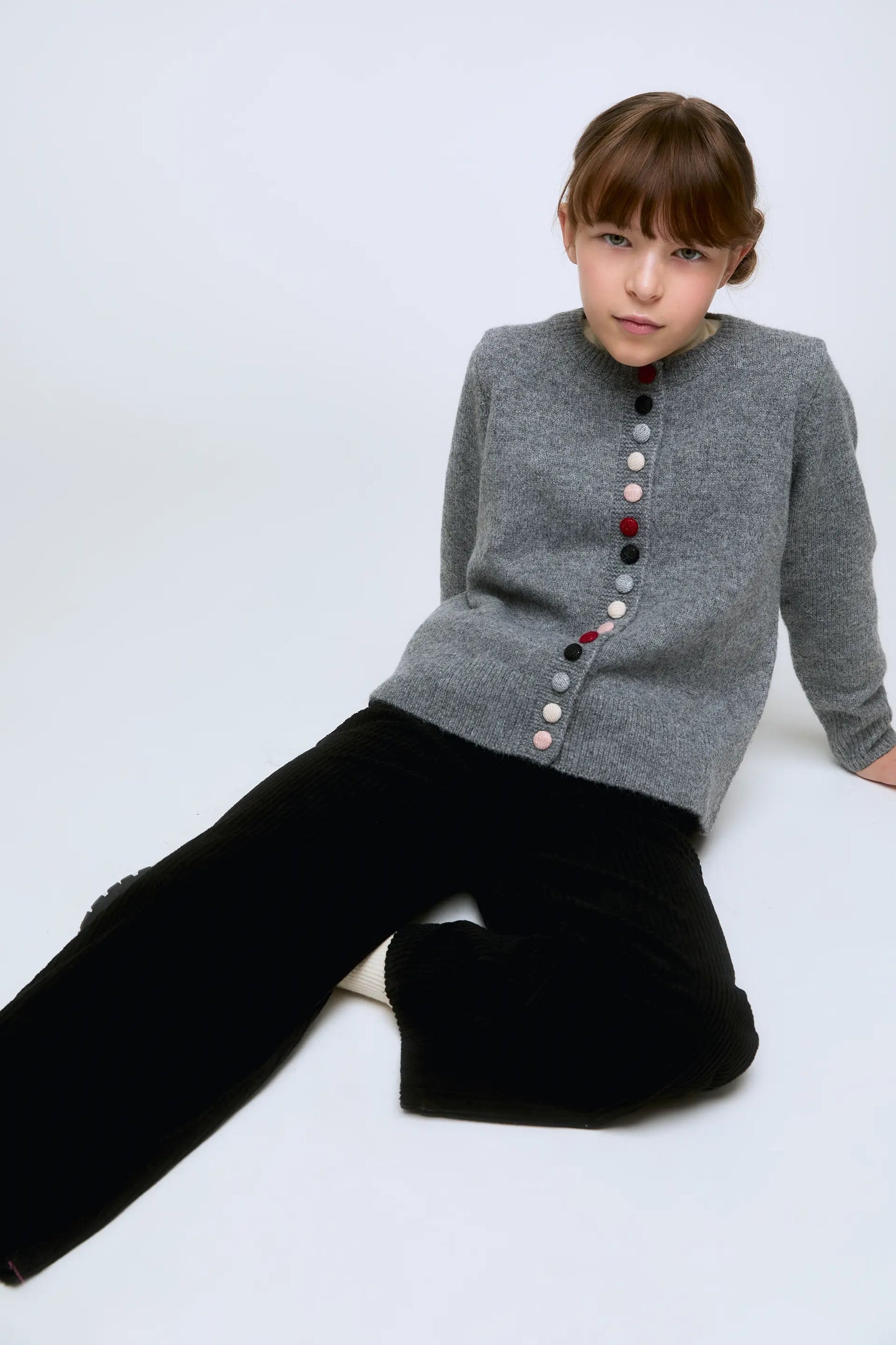 Wide-leg black corduroy pants for girls