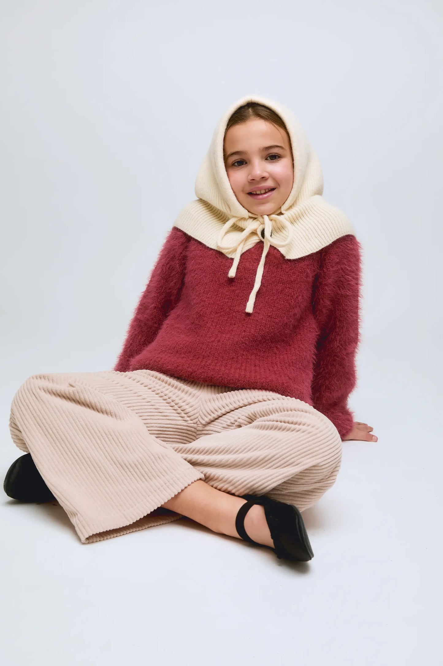 Wide-leg white corduroy pants for girls