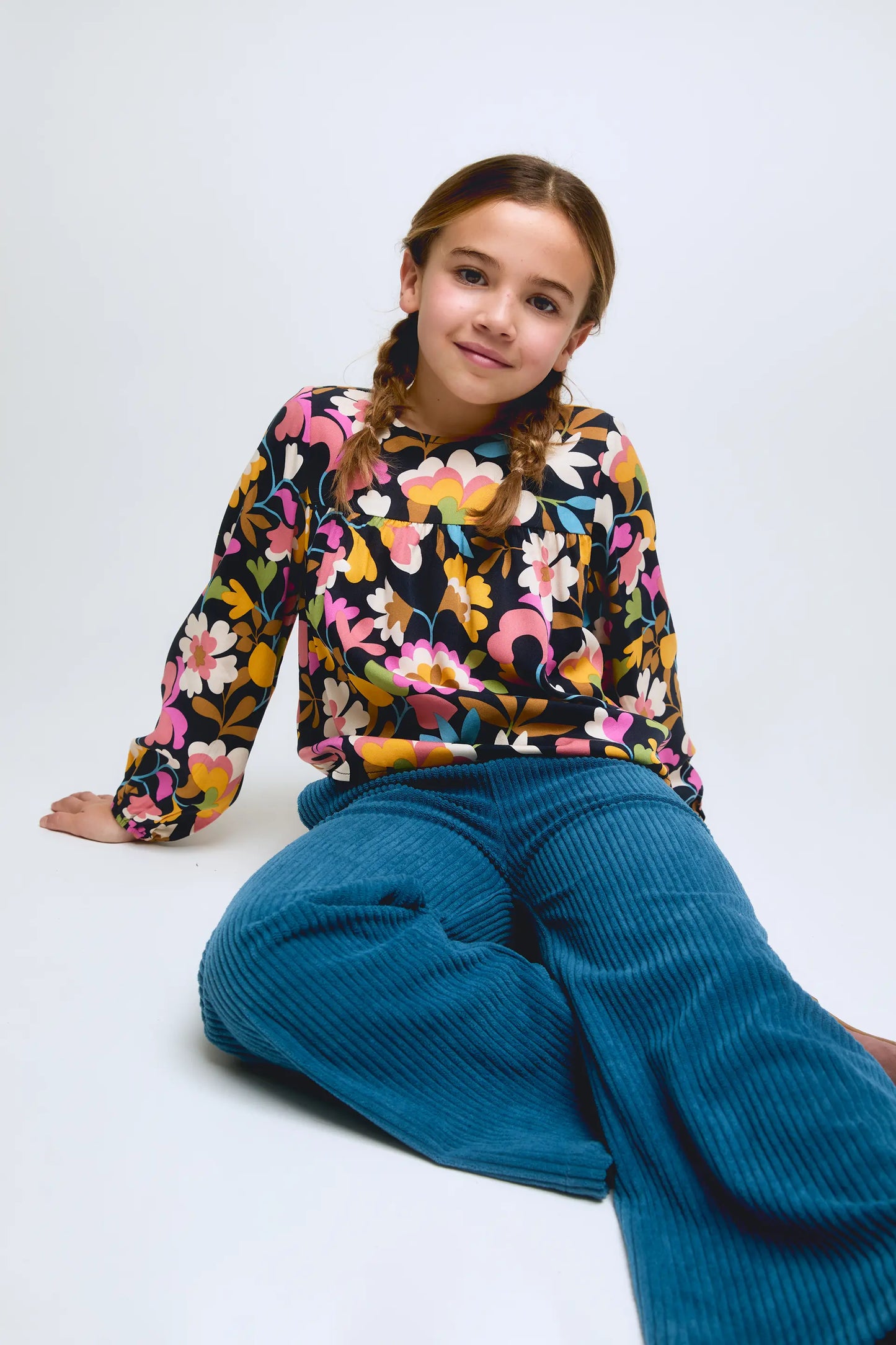 Pantaloni larghi in velluto a coste blu per ragazze