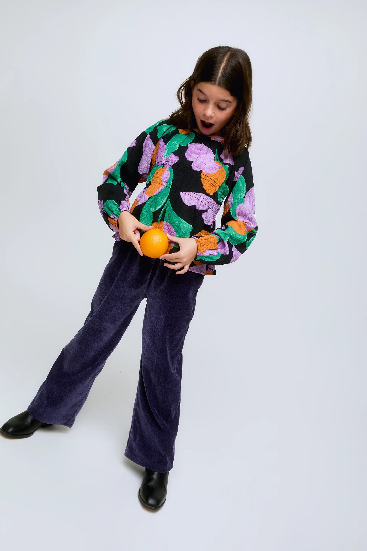 Wide-leg navy blue girls' trousers